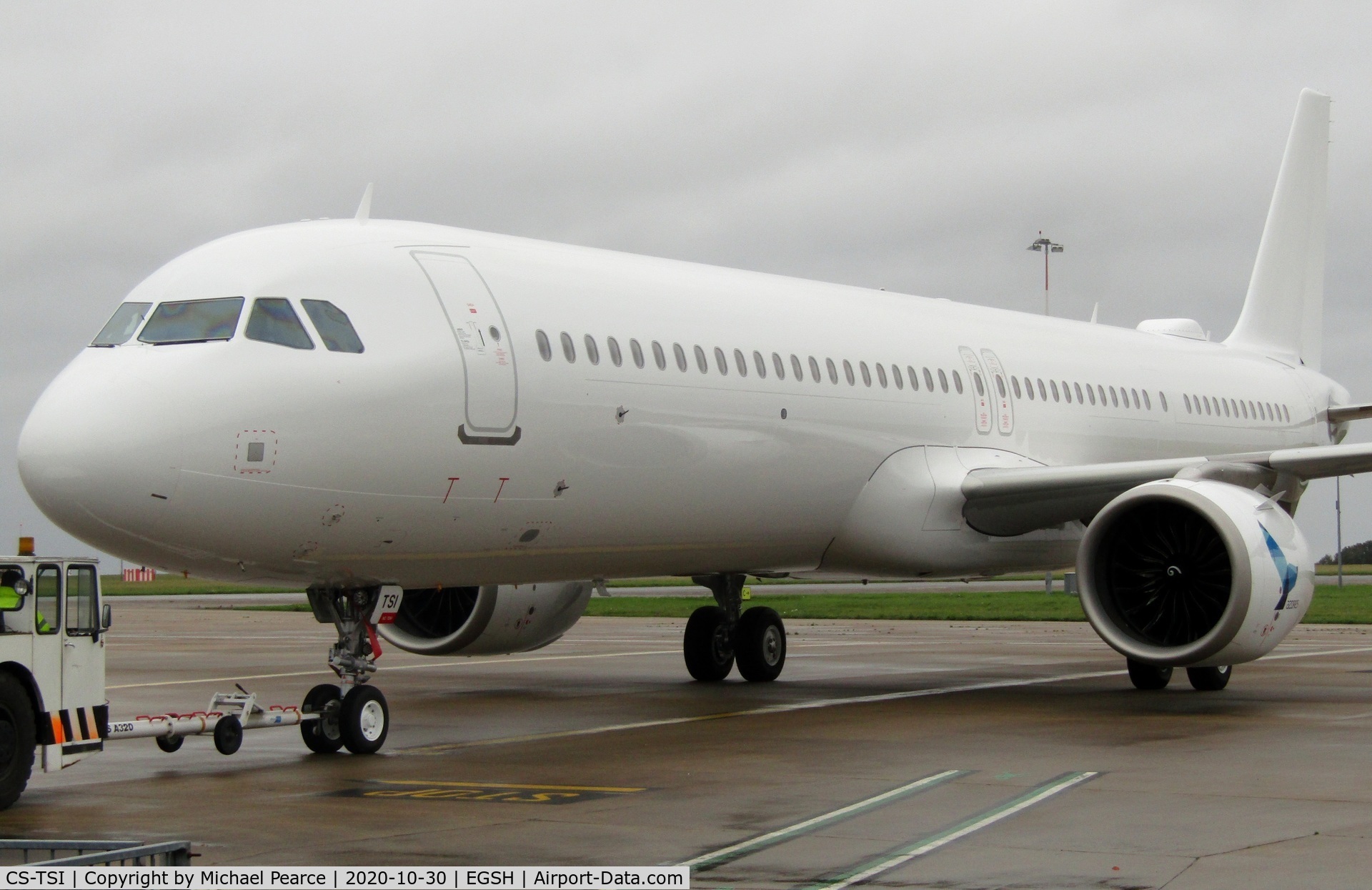 CS-TSI, 2020 Airbus A321-253NX C/N 10074, Parked on Stand 5 after arrival from Hamburg (XFW) for paintwork.