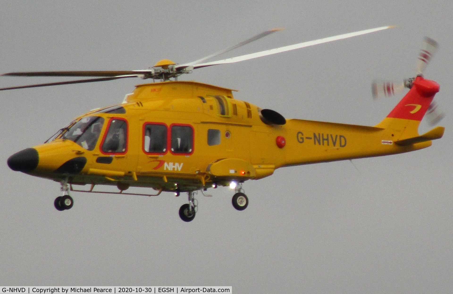 G-NHVD, 2019 Leonardo AW-169 C/N 69113, Climbing from RWY 27 on a test flight.