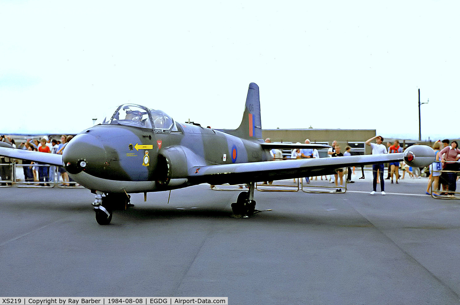XS219, 1964 BAC 84 Jet Provost T.4 C/N PAC/W/23896, XS219   Hunting Jet Provost T.4 [PAC/W/23896] (Royal Air Force) RAF St Mawgan-Newquay~G 08/08/1984