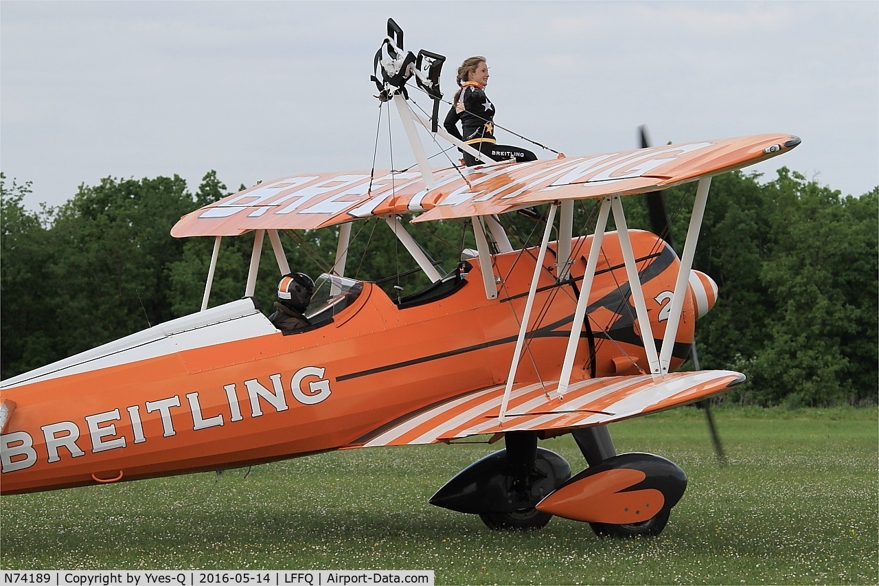 N74189, 1941 Boeing PT-17/R985 Kaydet (A75N1) C/N 75-717, Boeing A75N1(PT17), Taxiing, La Ferté-Alais airfield (LFFQ) Air show 2016