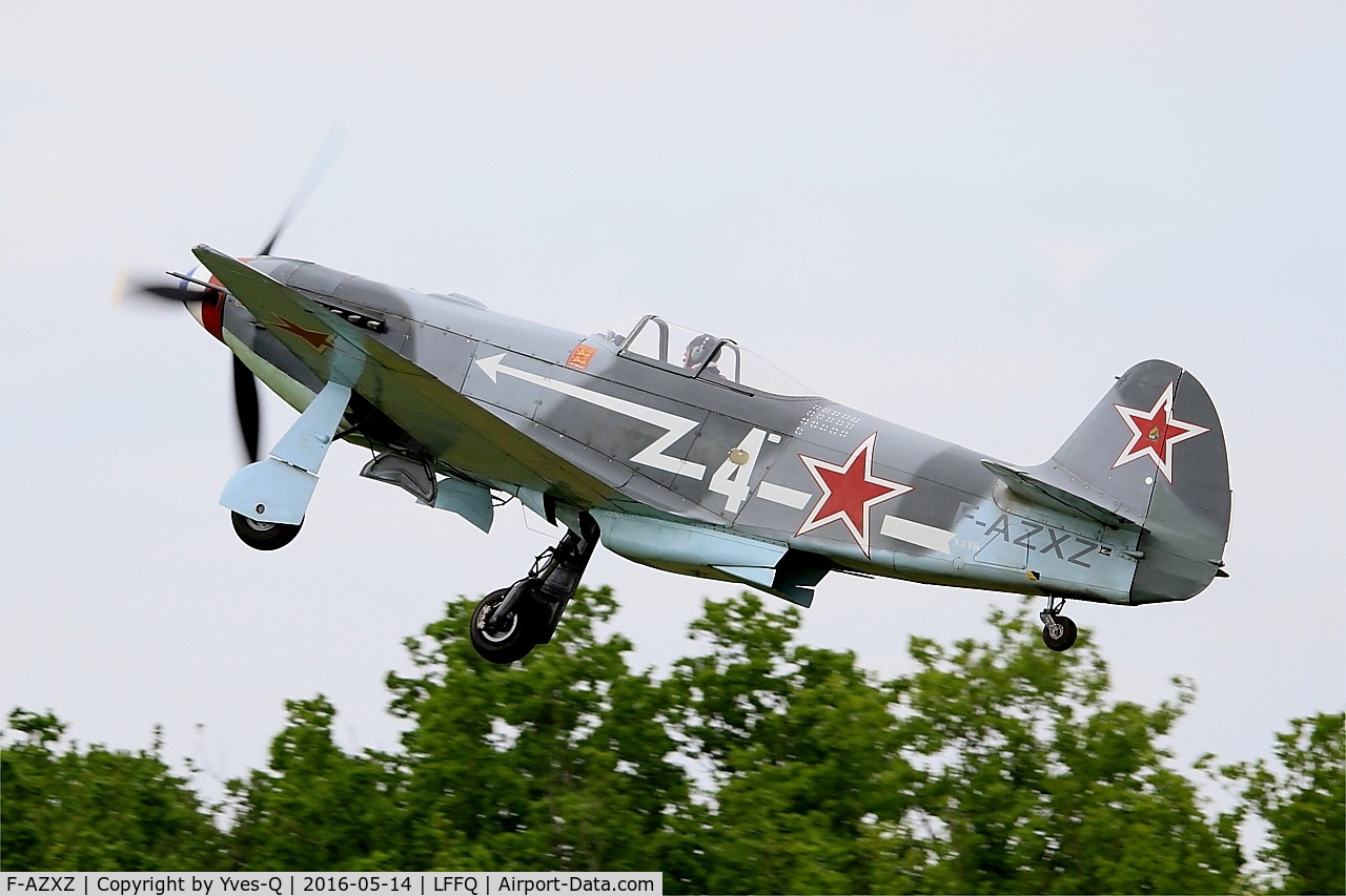 F-AZXZ, 1944 Yakovlev Yak-3UA Replica C/N Y337, Yakovlev YAK-3UA Replica, Take off rwy 28, La Ferté-Alais Airfield (LFFQ) Air show 2016