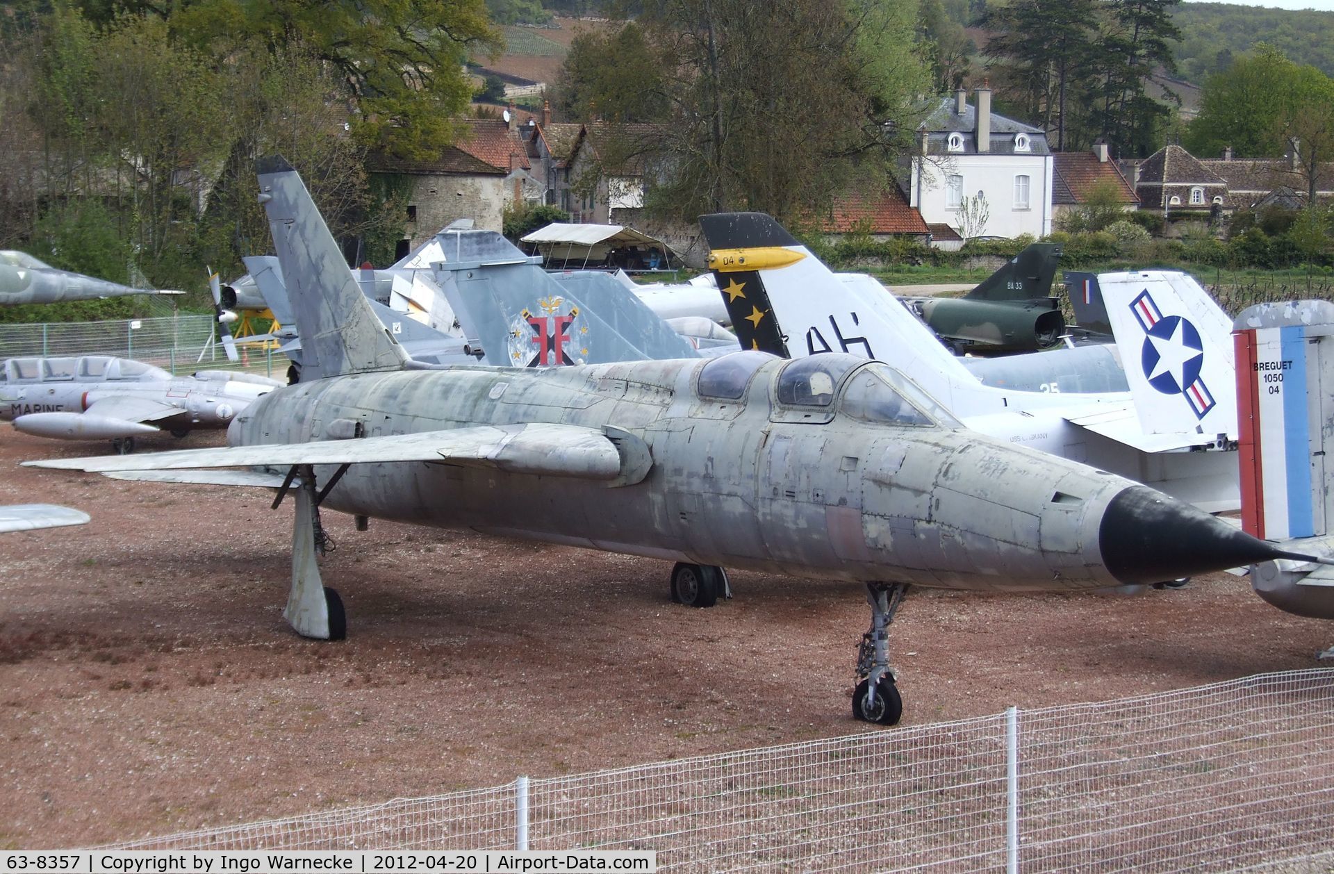 63-8357, Republic F-105F Thunderchief C/N F134, Republic F-105F Thunderchief at the Musee de l'Aviation du Chateau, Savigny-les-Beaune (did this aircraft get its non-standard tail exhaust and bulged canopies while serving as a battle damage repair trainer? Who knows more about this?)