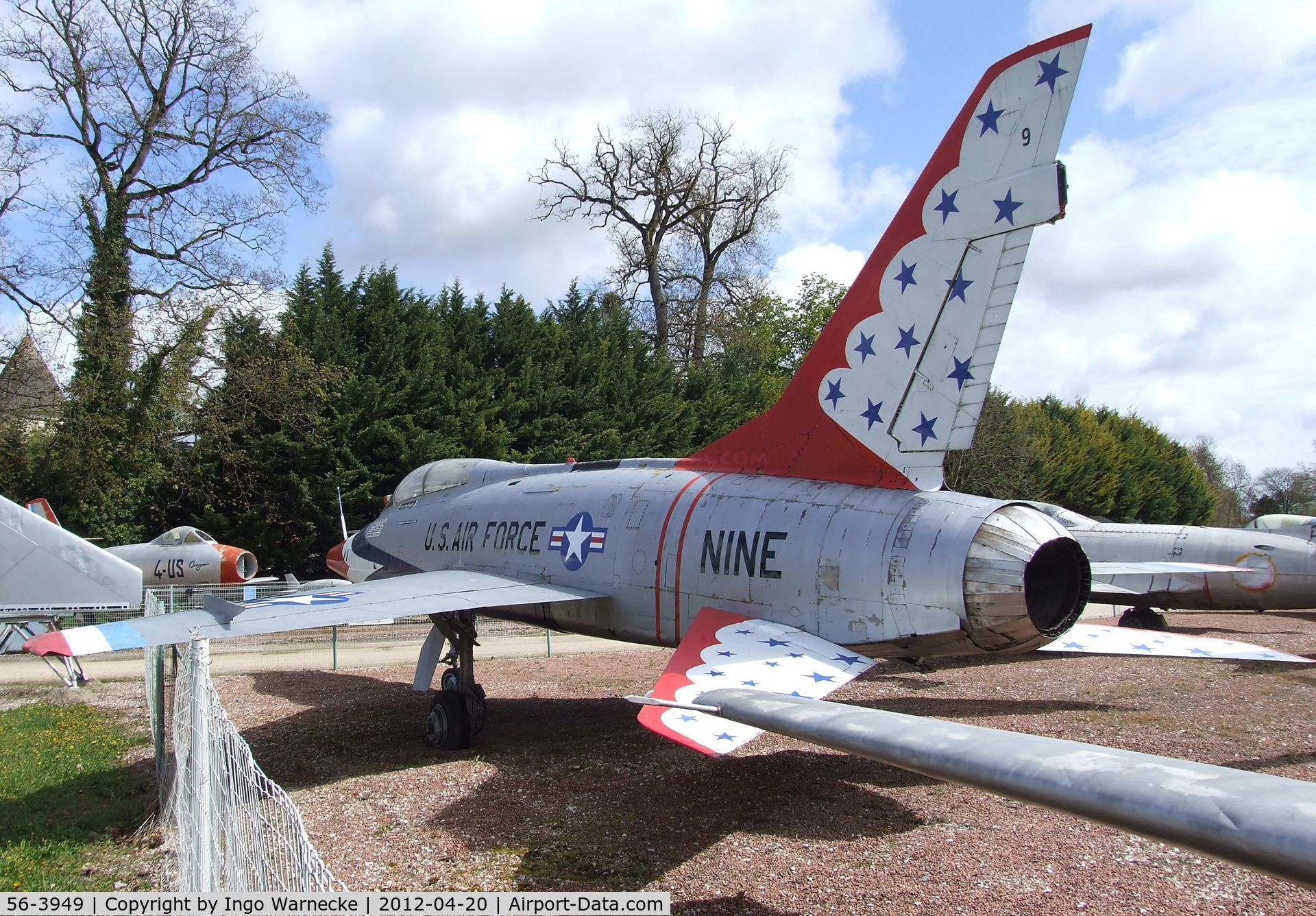 56-3949, 1956 North American TF-100F Super Sabre C/N 243-225, North American TF-100F Super Sabre (displayed as Thunderbirds Nine) at the Musee de l'Aviation du Chateau, Savigny-les-Beaune