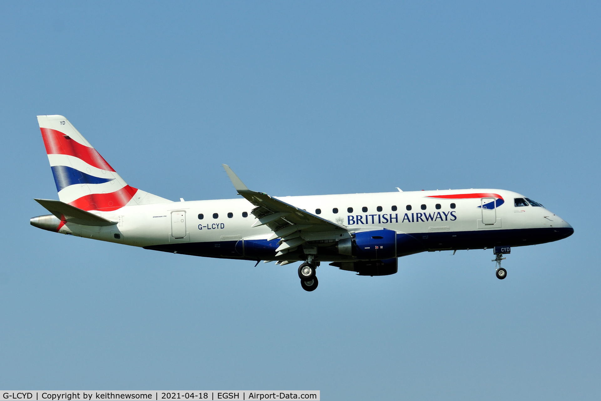 G-LCYD, 2009 Embraer 170STD (ERJ-170-100STD) C/N 17000294, Arriving at Norwich from Warsaw.