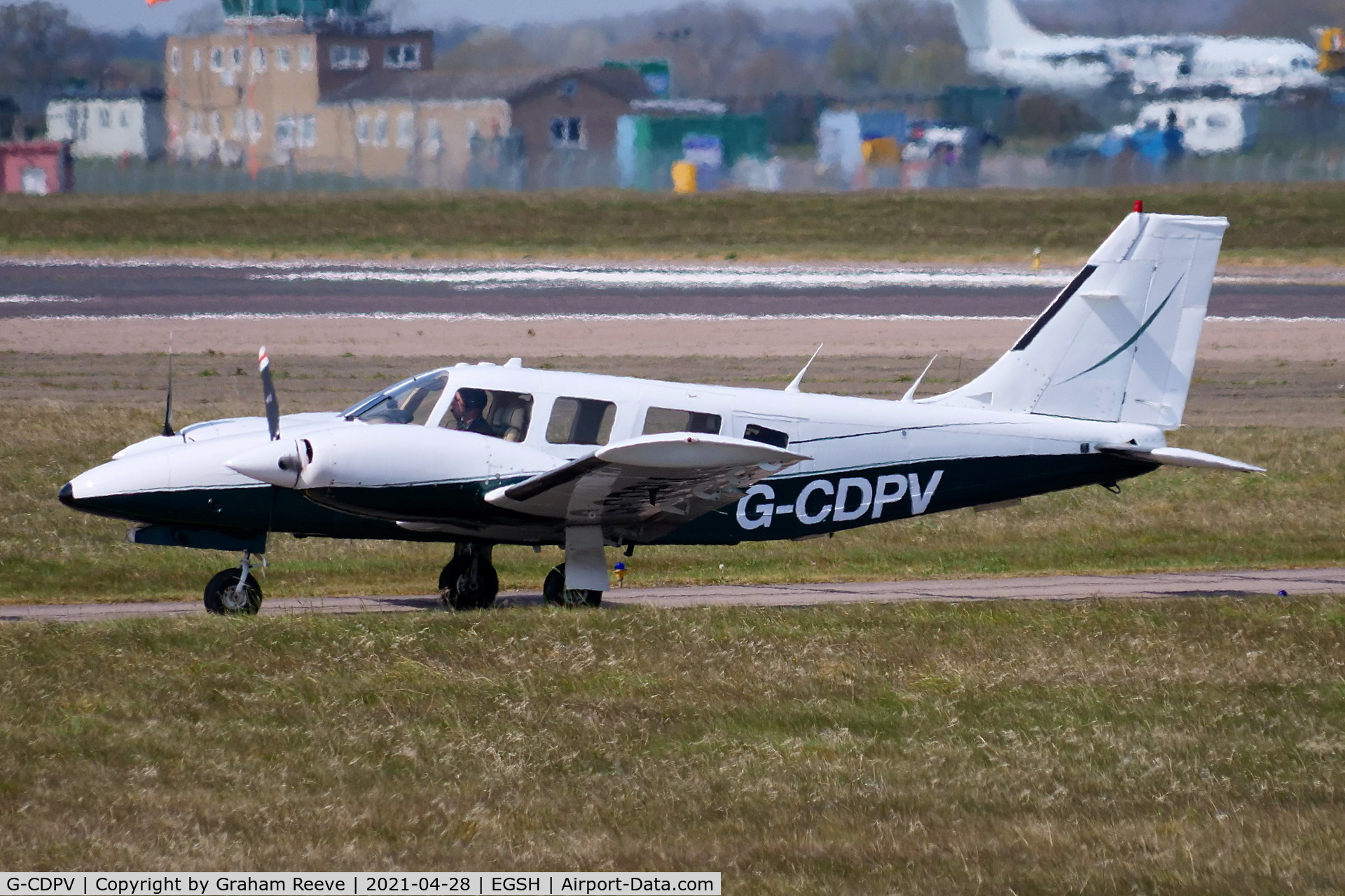 G-CDPV, 1980 Piper PA-34-200T Seneca II C/N 34-8070086, Just landed at Norwich.