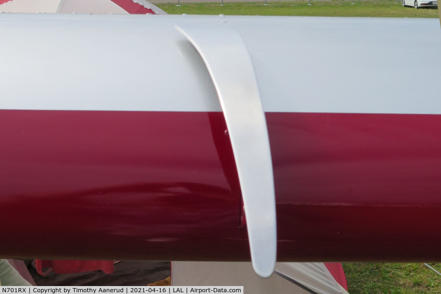N701RX, 2018 Zenith 701.1 C/N 1, 2018 Zenith 701.1, c/n: 1, closeup of sonic boom deflector.  (actually it something to cover up the slat mounts sticking out of the wing.)