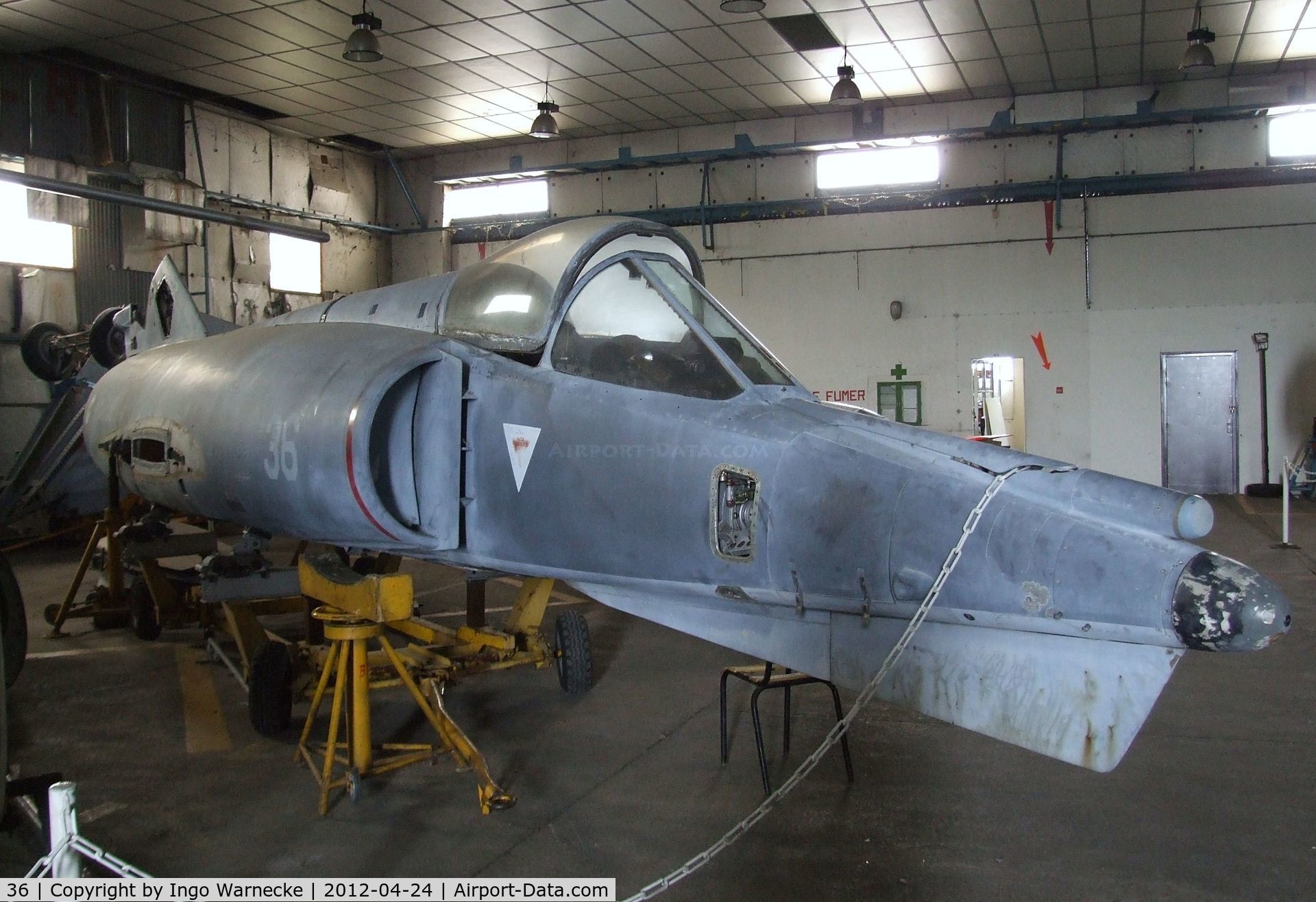 36, Dassault Etendard IV.M C/N 36, Dassault Etendard IV M (wings and tail dismounted) being restored at the EALC Musee de l'Aviation Clement Ader, Lyon-Corbas