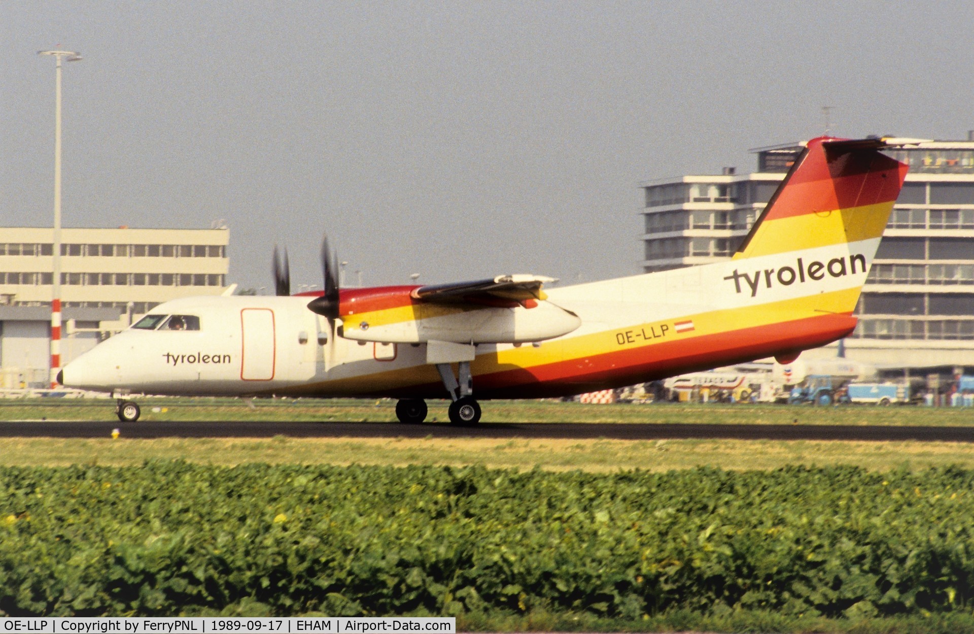 OE-LLP, 1987 De Havilland Canada DHC-8-103 Dash 8 C/N 076, Departure of Tyrolean DHC8