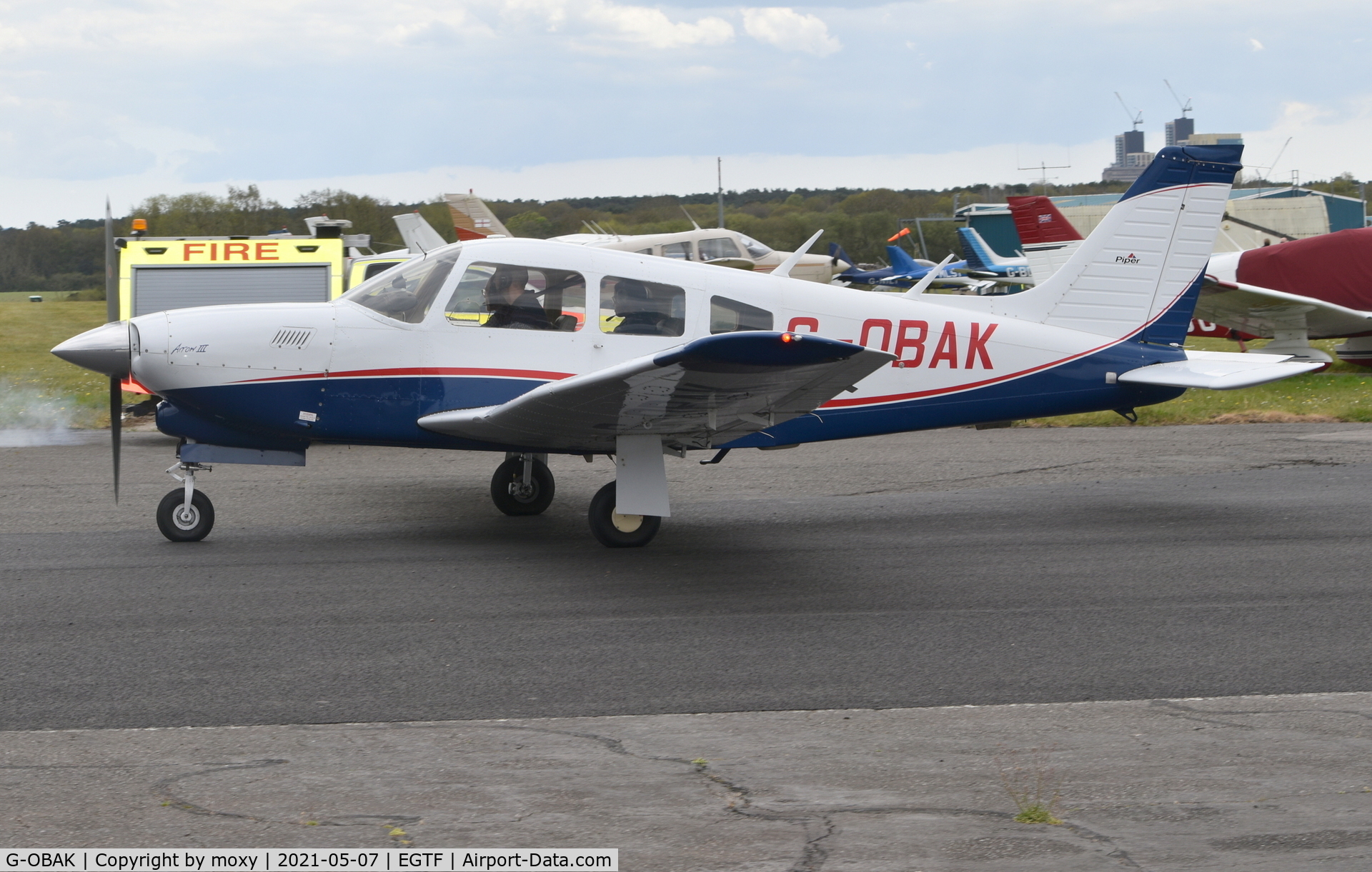 G-OBAK, 1977 Piper PA-28R-201T Cherokee Arrow III C/N 28R-7703054, Piper PA-28R-201T at Fairoaks. Ex D-EKOR