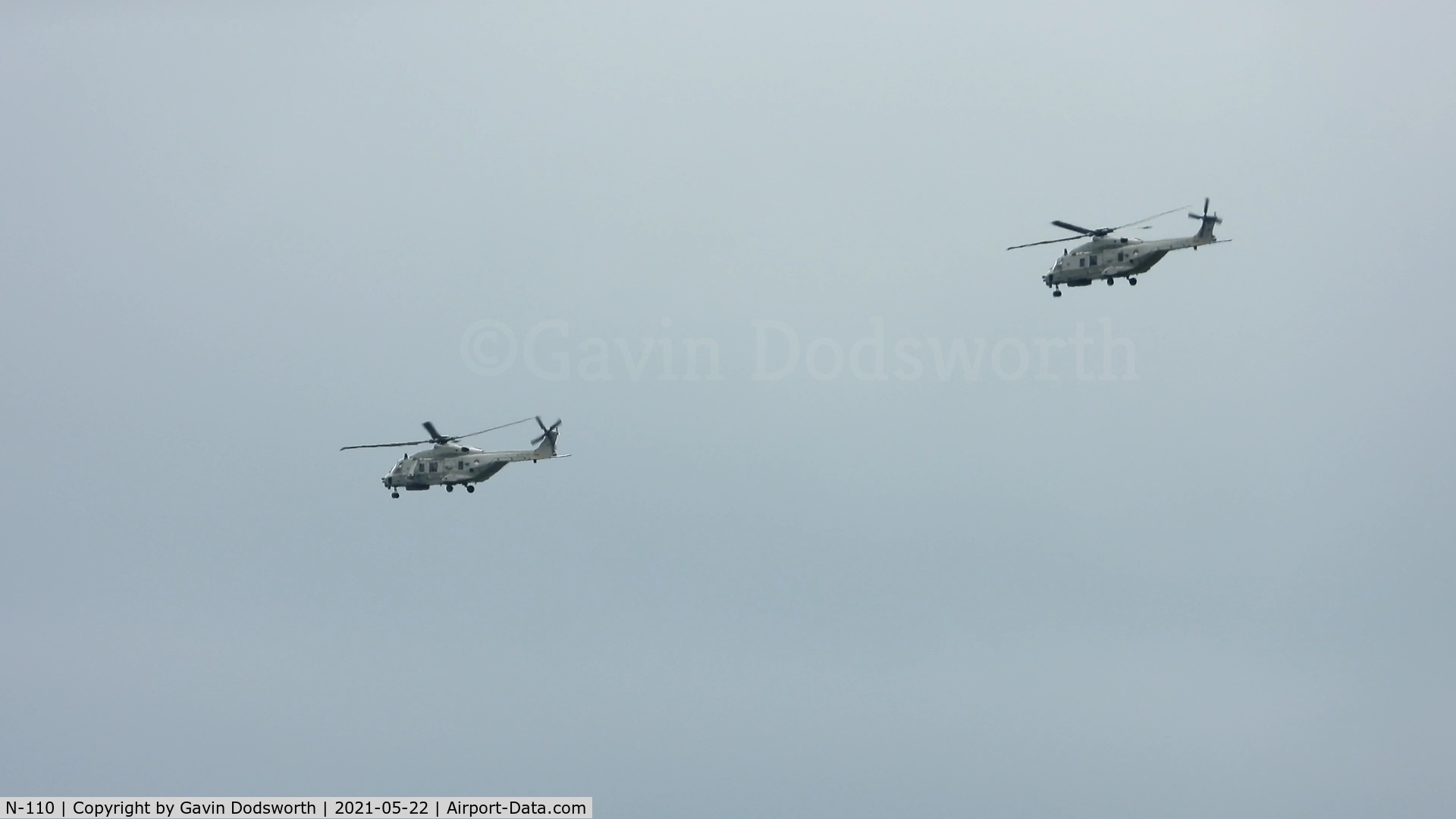 N-110, NHI NH-90 NFH Caiman C/N 1110, N-110 (left) and N-195 (right) inbound to Teesside Airport for fuel on Saturday 22nd May 2021 before departing onwards to Den Helder.