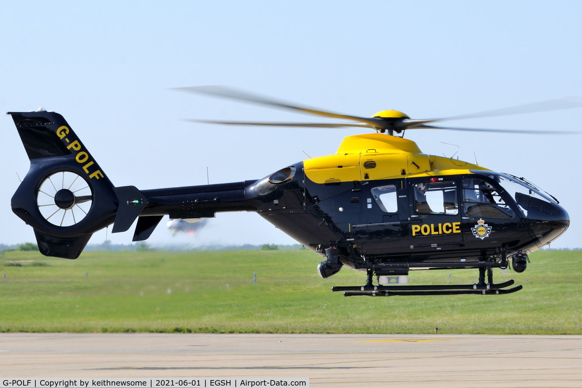 G-POLF, 2002 Eurocopter EC-135T-2 C/N 0267, Leaving Norwich.