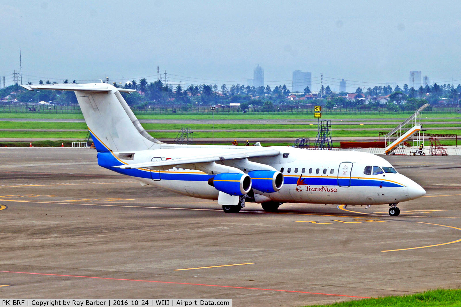 PK-BRF, 1992 British Aerospace BAe.146-200 C/N E2210, PK-BRF    BAe 146-200RJ [E2210] [TransNusa) Jakarta-Soekarno Hatta Int'l~PK 24/10/2016 Although registration hadden by wing found photos on line to confirm.