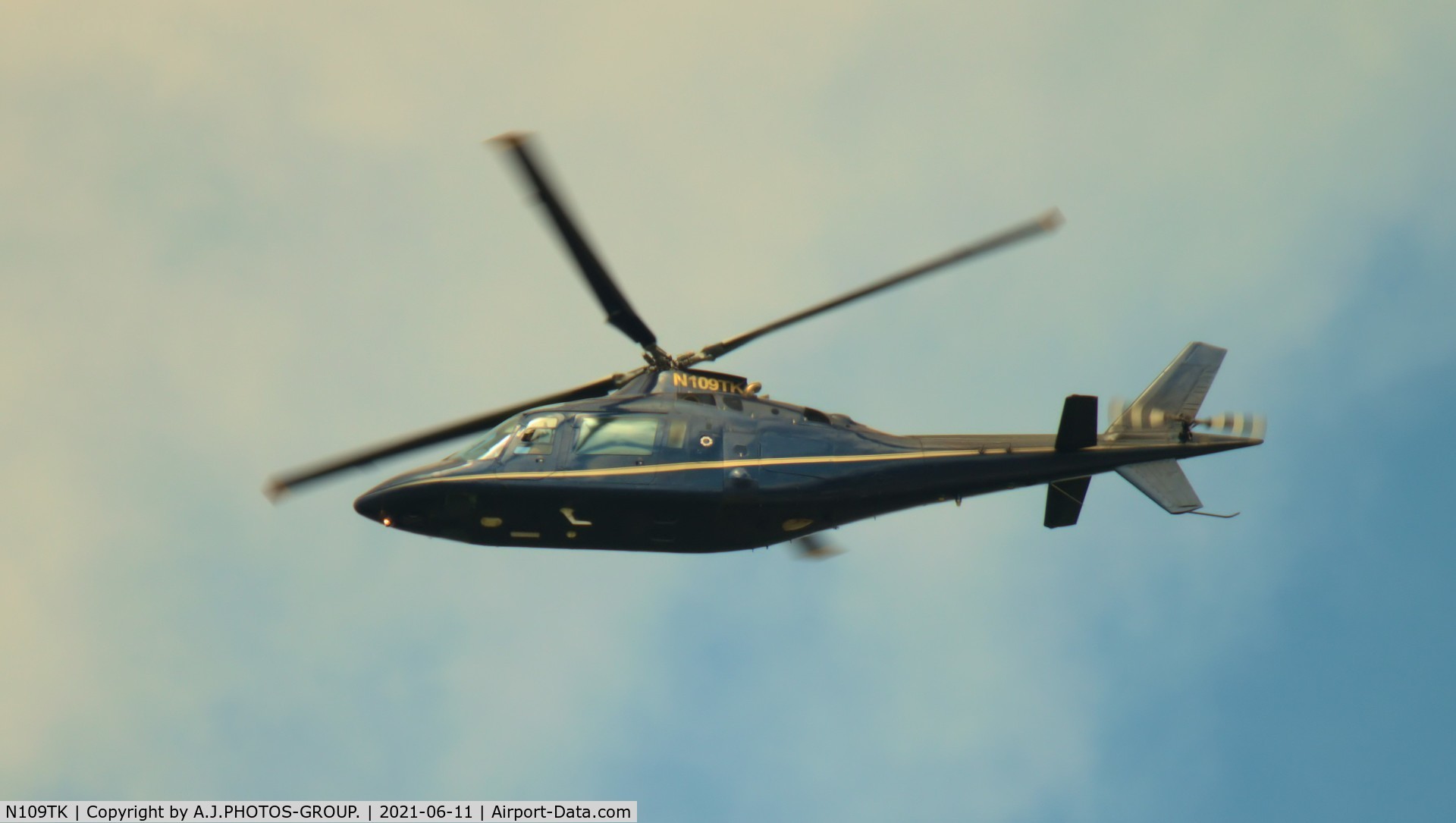 N109TK, 1991 Agusta A-109C C/N 7650, flew passed my front room window at home poss inb to barton for fuel?.