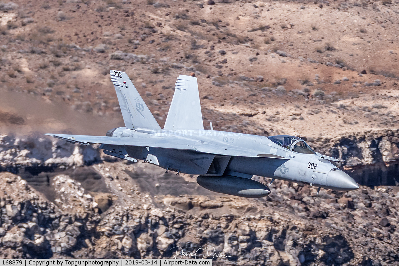 168879, Boeing F/A-18E Super Hornet C/N E256, VFA-113 Stingers about to enter Star Wars Canyon from Pano.