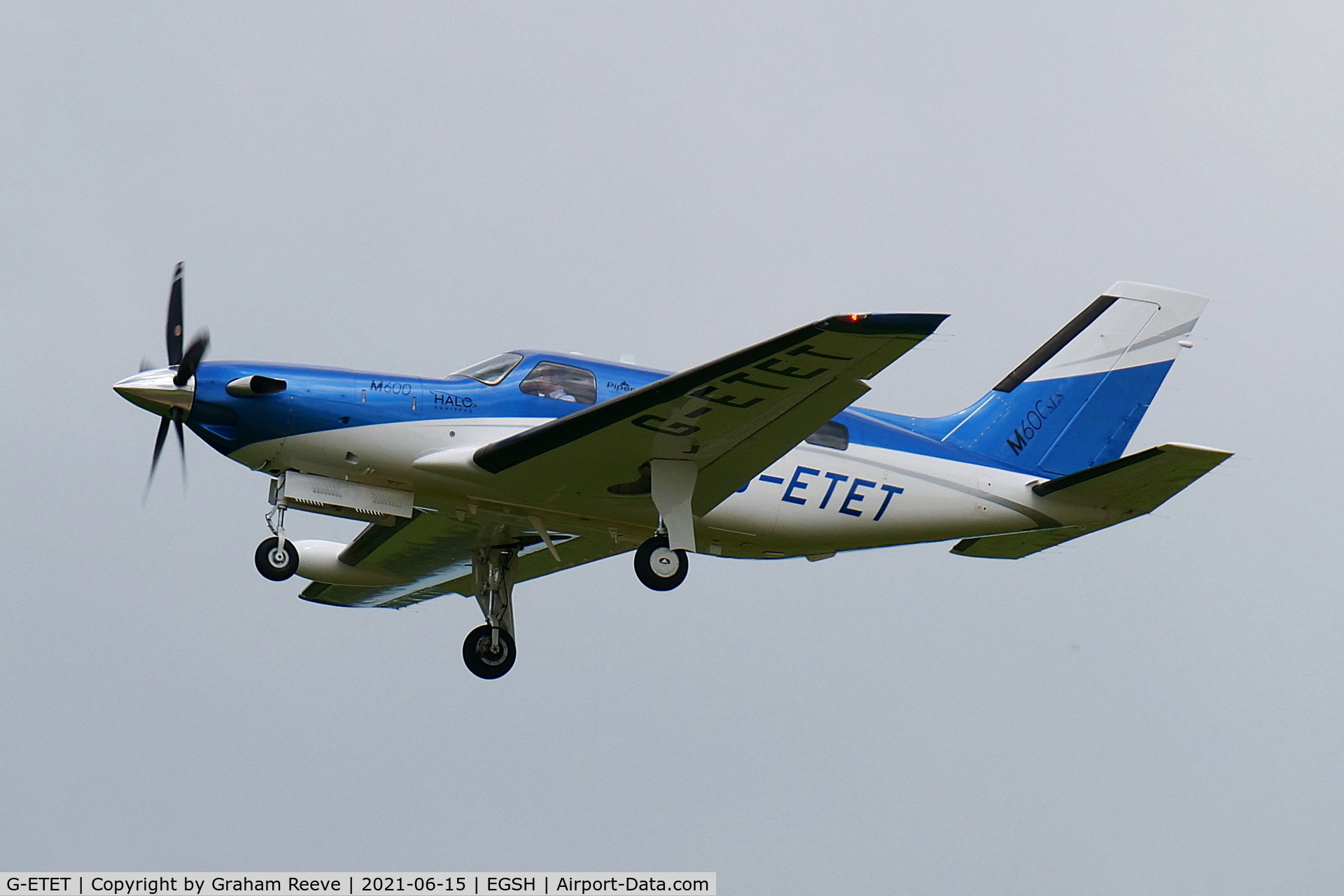 G-ETET, 2019 Piper PA-46 600TP Meridian 600 C/N 4698107, On approach to Norwich.