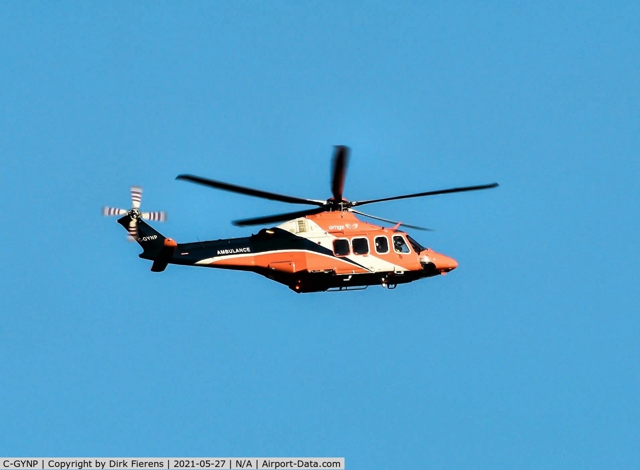 C-GYNP, 2011 AgustaWestland AW-139 C/N 41257, Flying past Carleton Place, Ont.  down hwy #7.