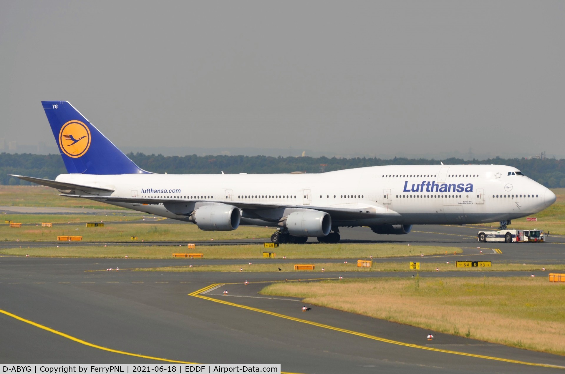 D-ABYG, 2013 Boeing 747-830 C/N 37831, Lufthansa B748 under tow