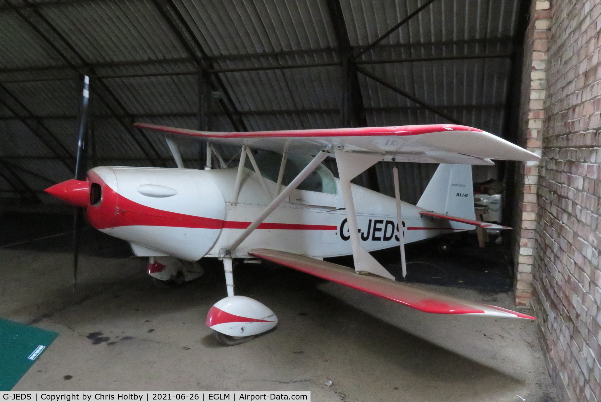 G-JEDS, 1993 Andreasson BA-4B C/N PFA 038-10158, Still gathering dust in the hangar with flat tyres at White Waltham