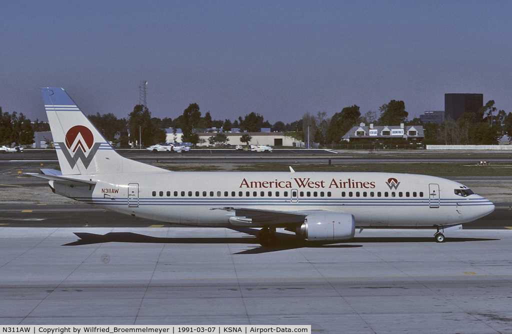 N311AW, 1990 Boeing 737-3G7 C/N 24712, SCAN of Kodak 64 Slide America West Airlines