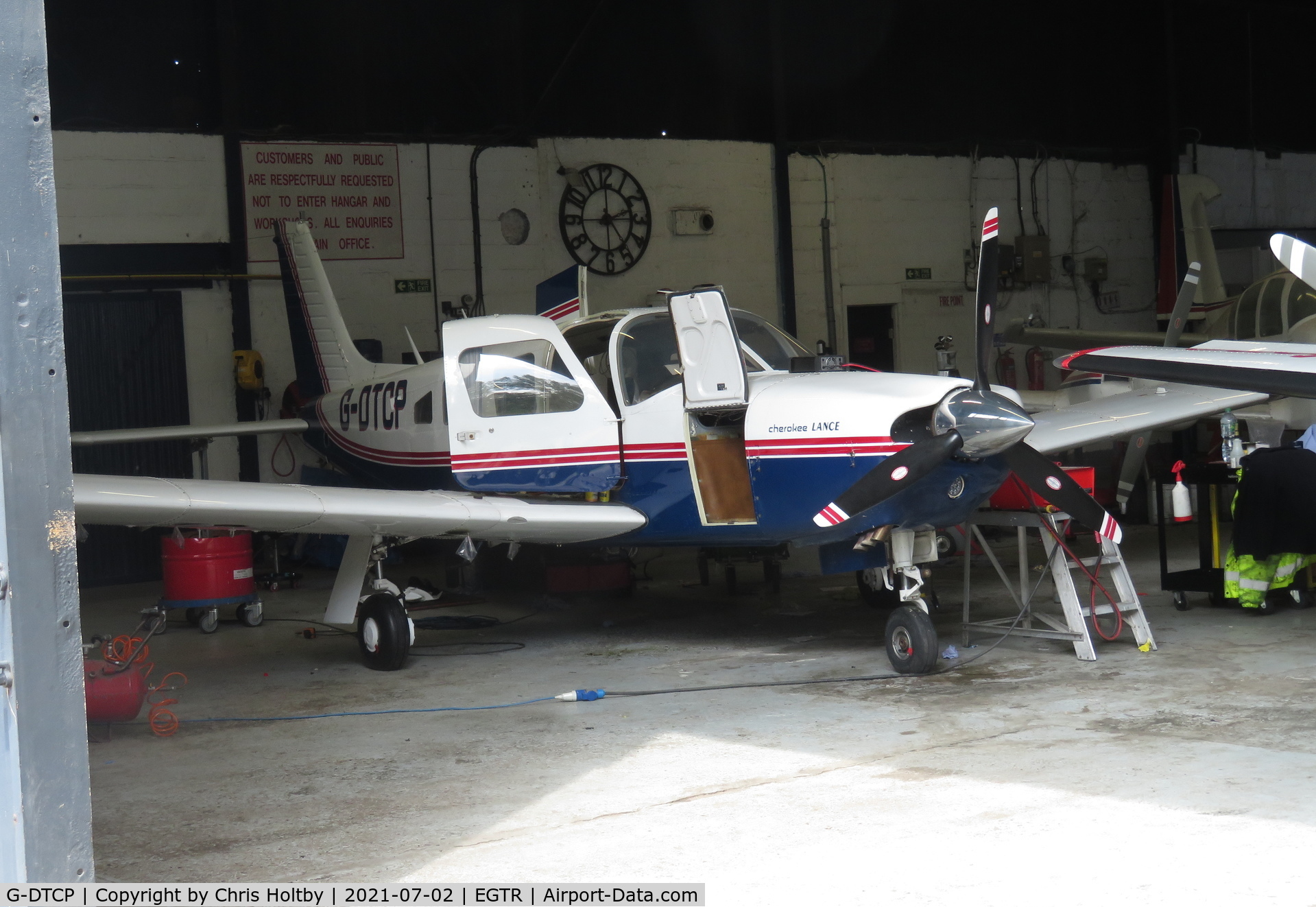 G-DTCP, 1977 Piper PA-32R-300 Cherokee Lance C/N 32R-7780255, In the maintenance hangar at Elstree