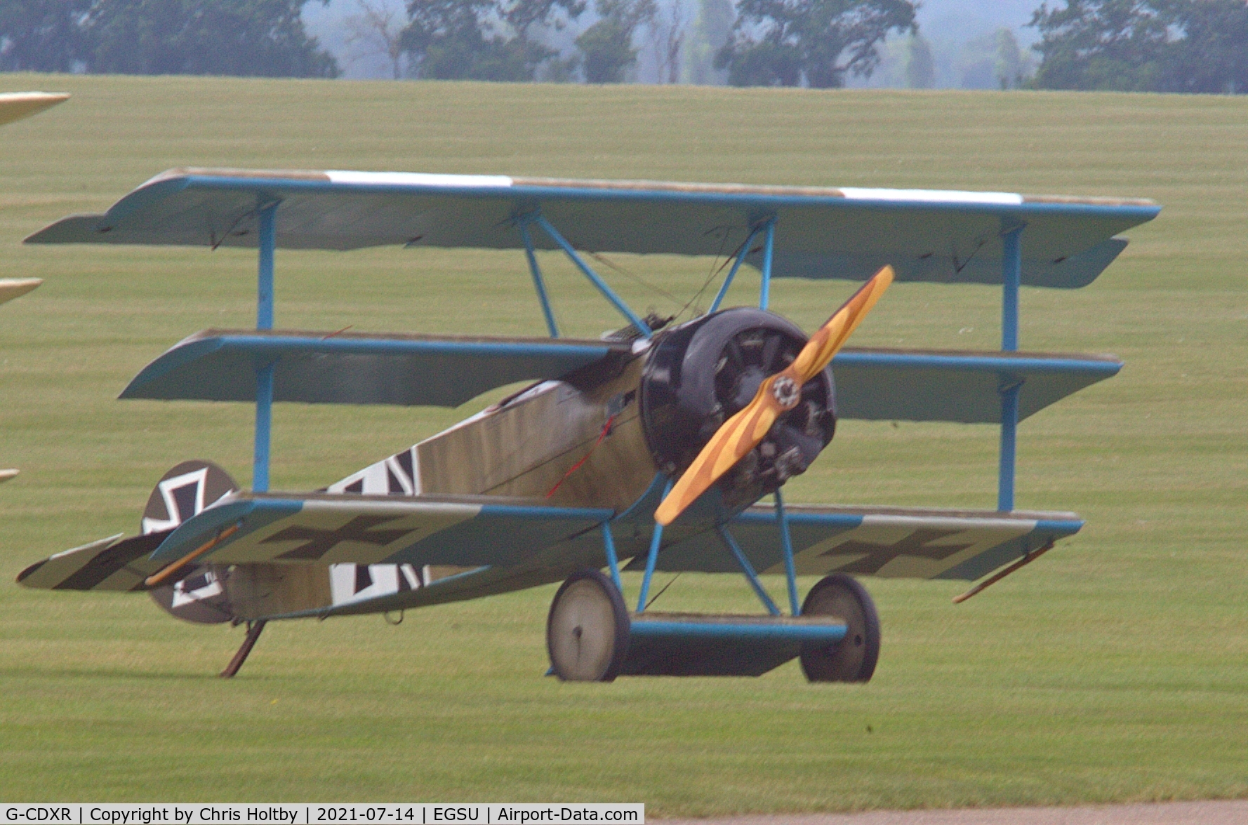 G-CDXR, 2006 Fokker Dr.1 Triplane Replica C/N PFA 238-14043, Ready for dogfight simulations over Duxford Airfield with 3 other members of the 'Great War Display Team'