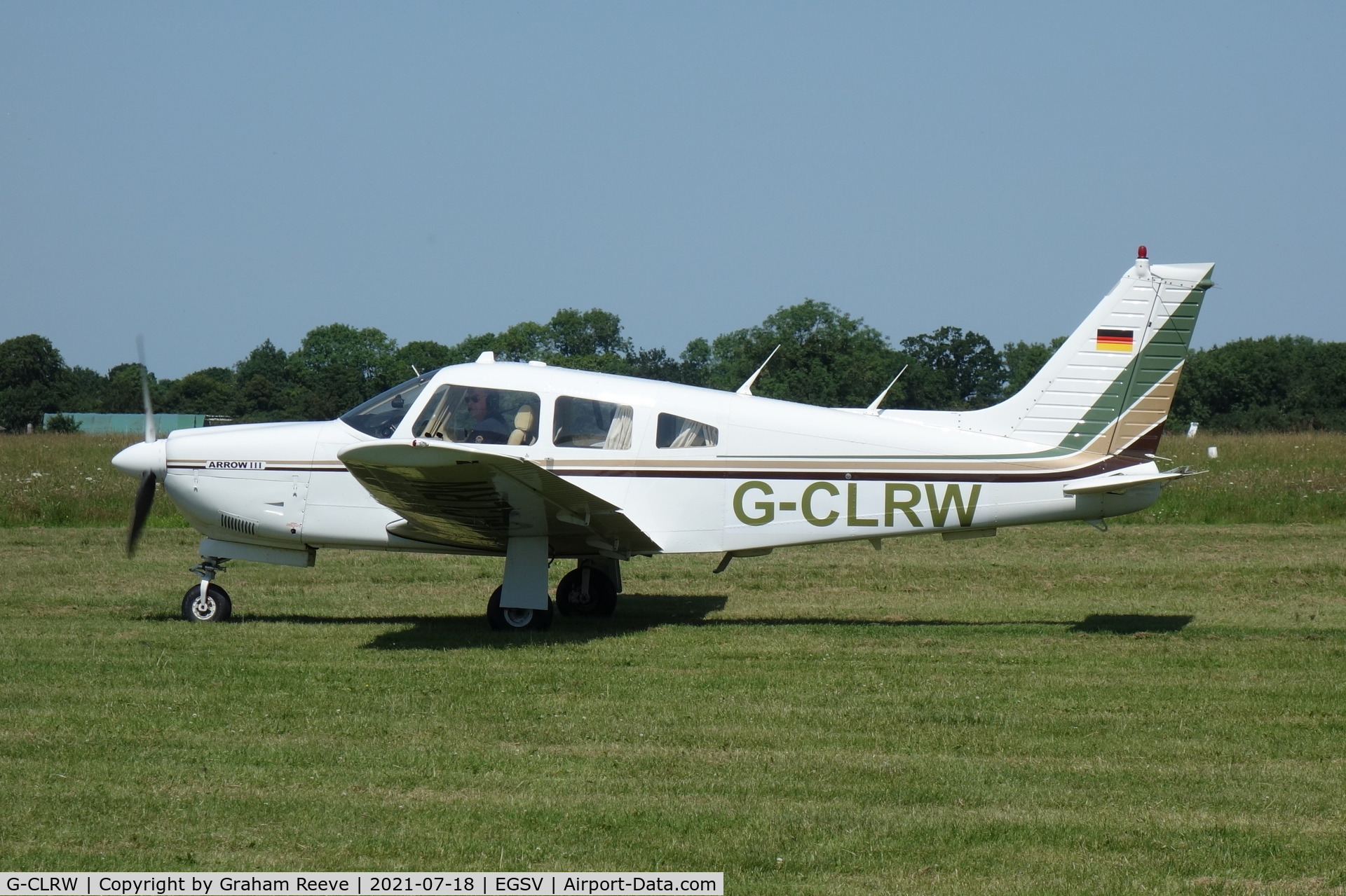 G-CLRW, 1978 Piper PA-28R-201 Cherokee Arrow III C/N 28R-7837199, Just landed at Old Buckenham.