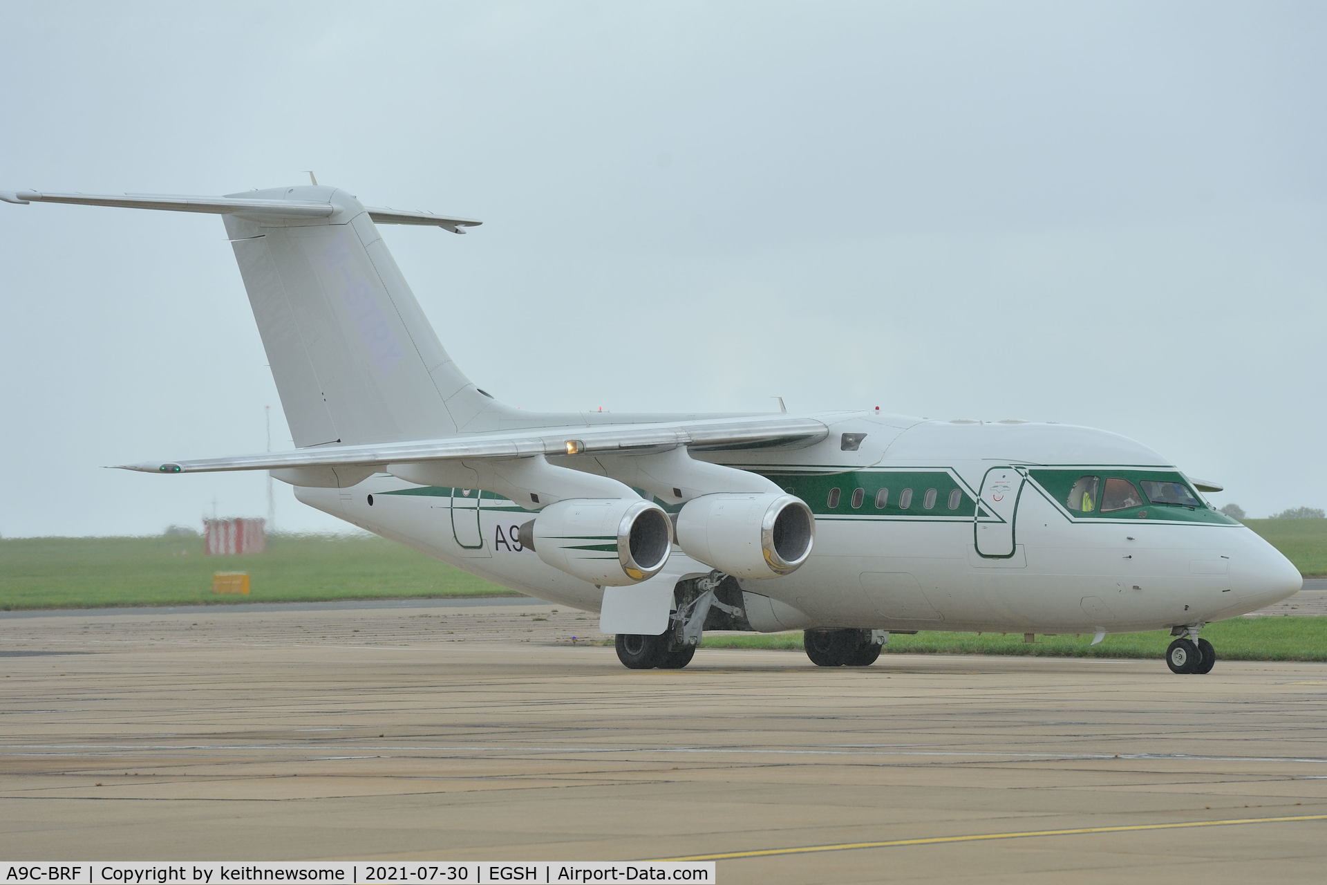A9C-BRF, 1995 British Aerospace Avro 146-RJ70 C/N E1267, Arriving at Norwich from Cranfield.