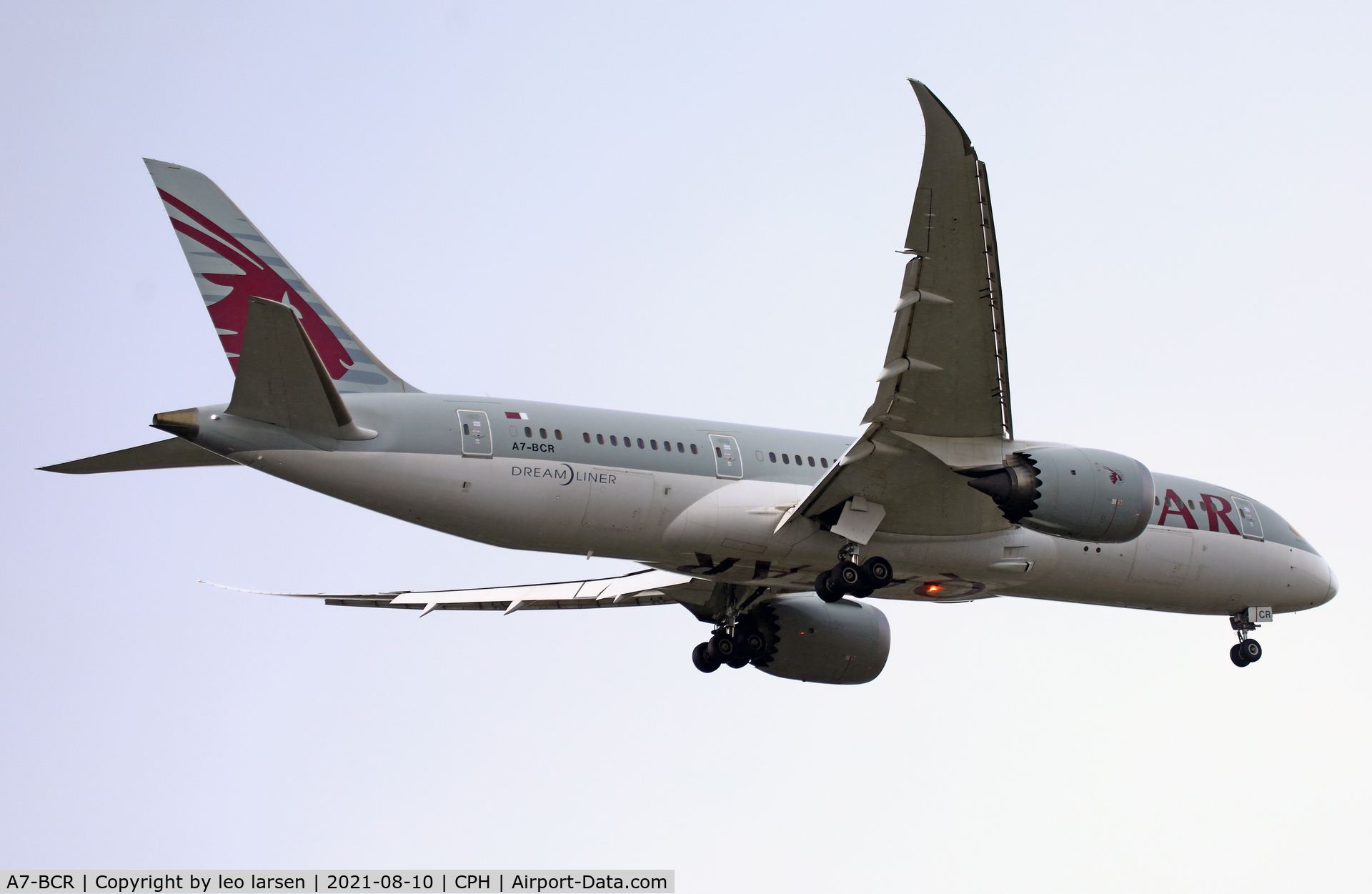 A7-BCR, 2014 Boeing 787-8 Dreamliner Dreamliner C/N 38336, Copenhagen 10.8.2021 on final to R-12