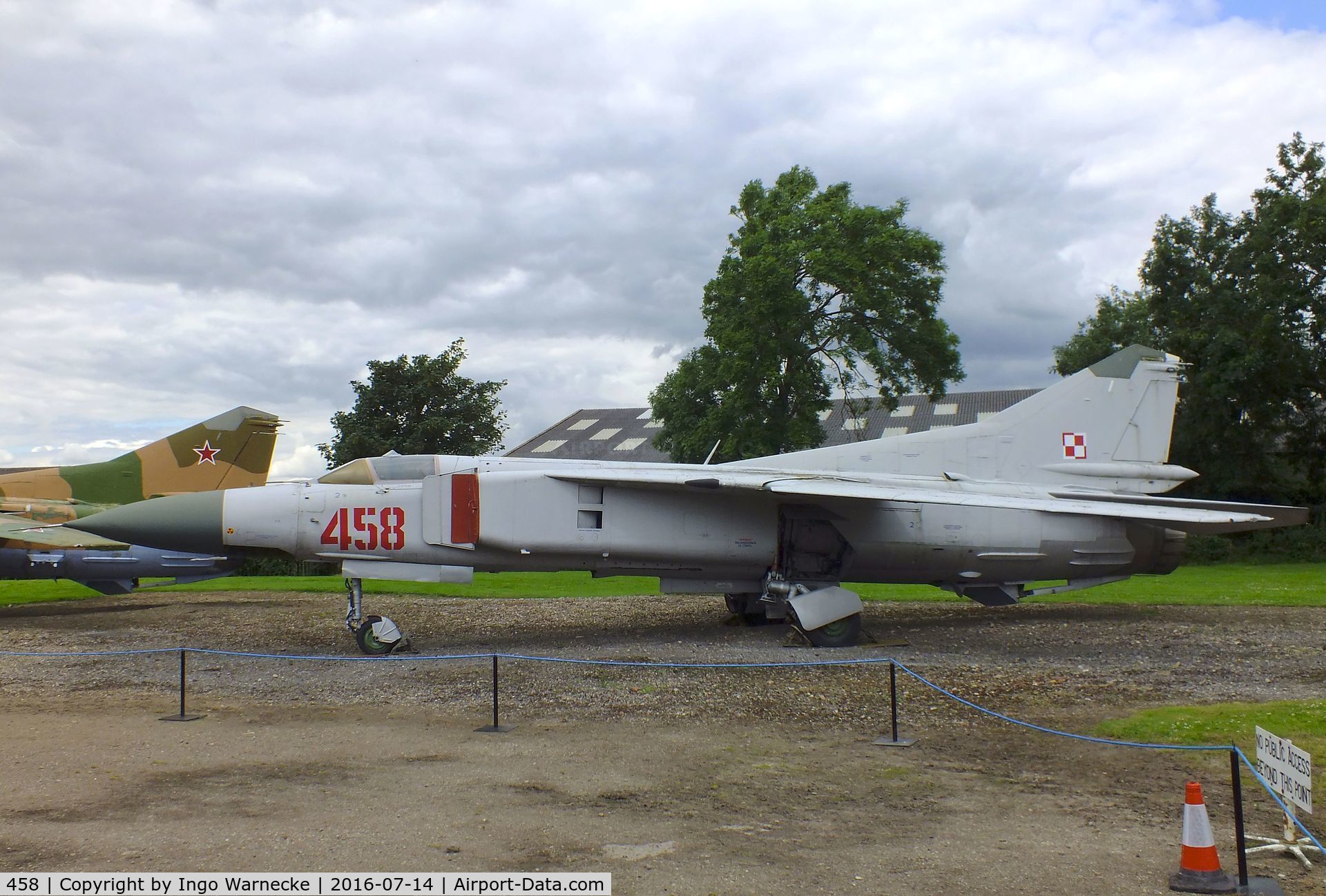 458, Mikoyan-Gurevich MiG-23ML C/N 024003607, Mikoyan i Gurevich MiG-23ML FLOGGER-G at the Newark Air Museum