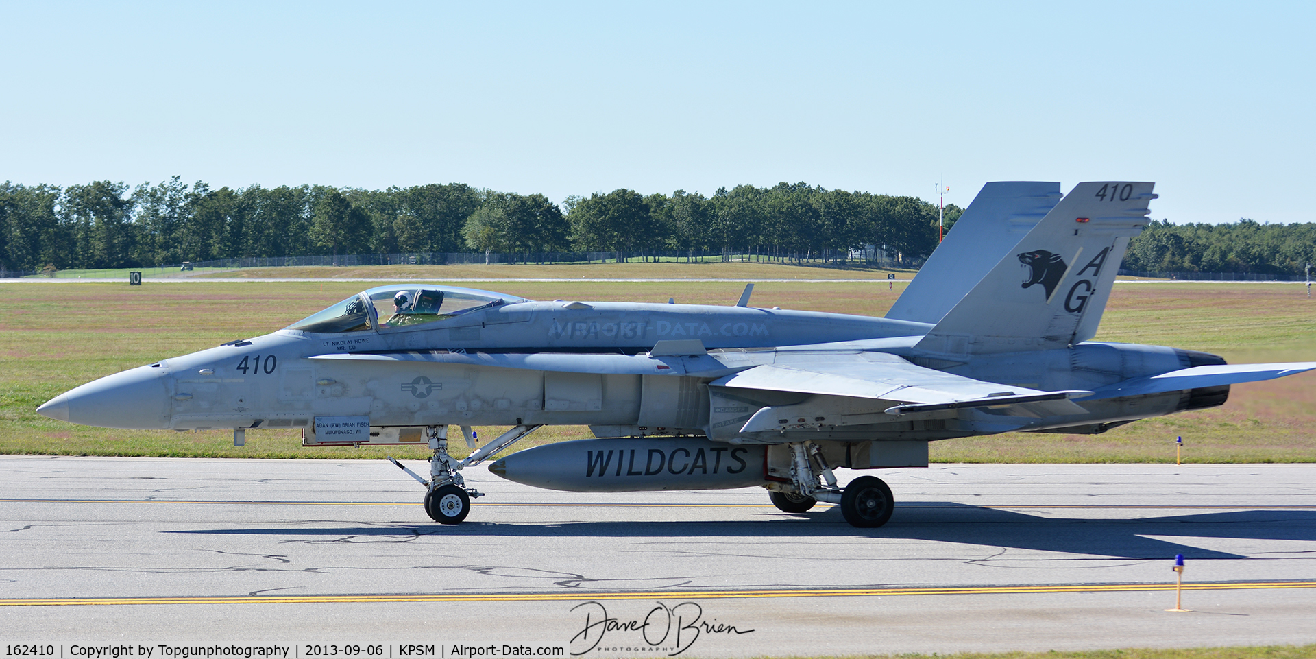 162410, McDonnell Douglas F/A-18A Hornet C/N 0242/A192, Pilot of WILDCAT11 or the ramp guy didn't fasten the panel closed on the side and his bag fell out on take off. Had to declare and IFE because something went through his left engine.