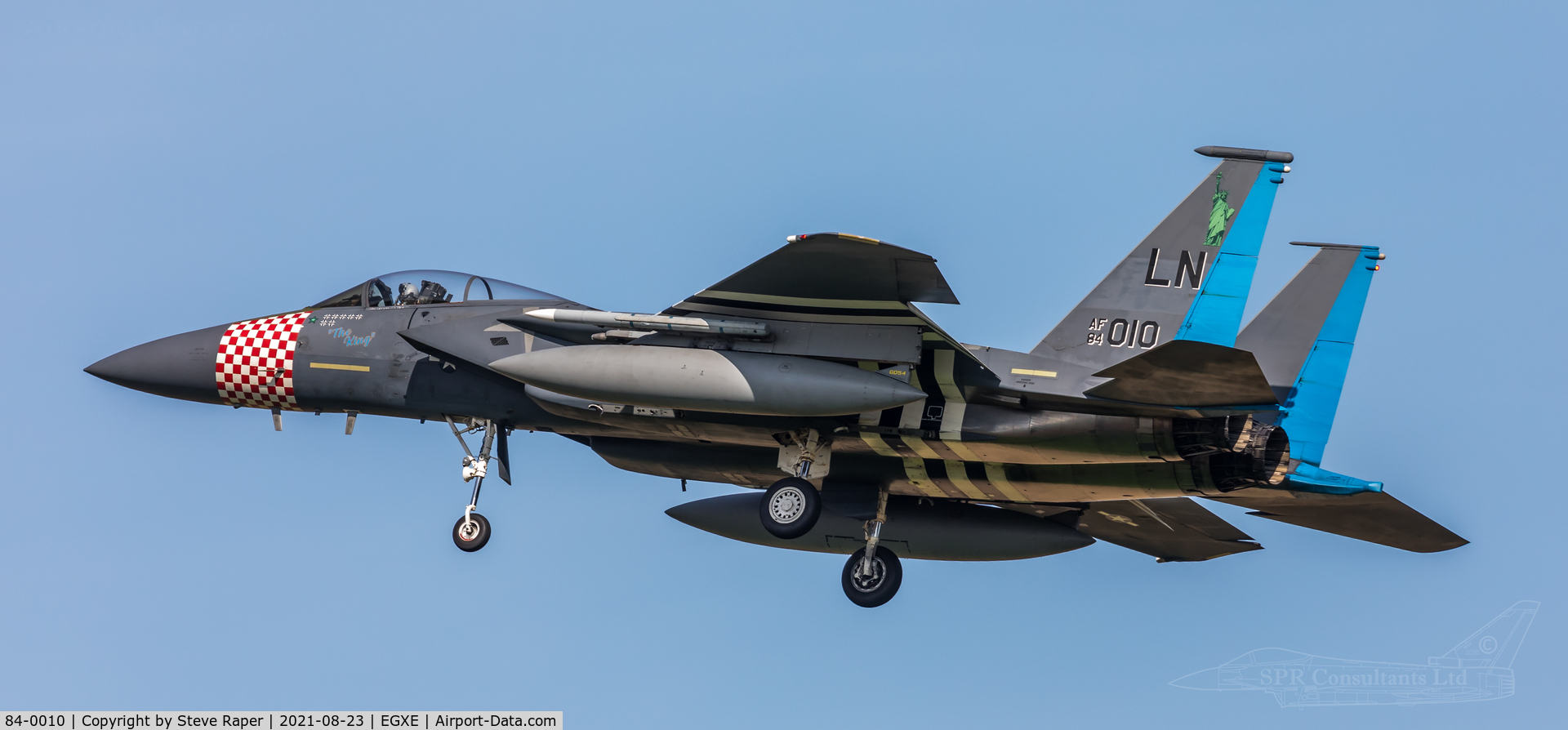 84-0010, 1984 McDonnell Douglas F-15C Eagle C/N 0919/C313, The King has entered the building, on arrival to RAF Leeming.