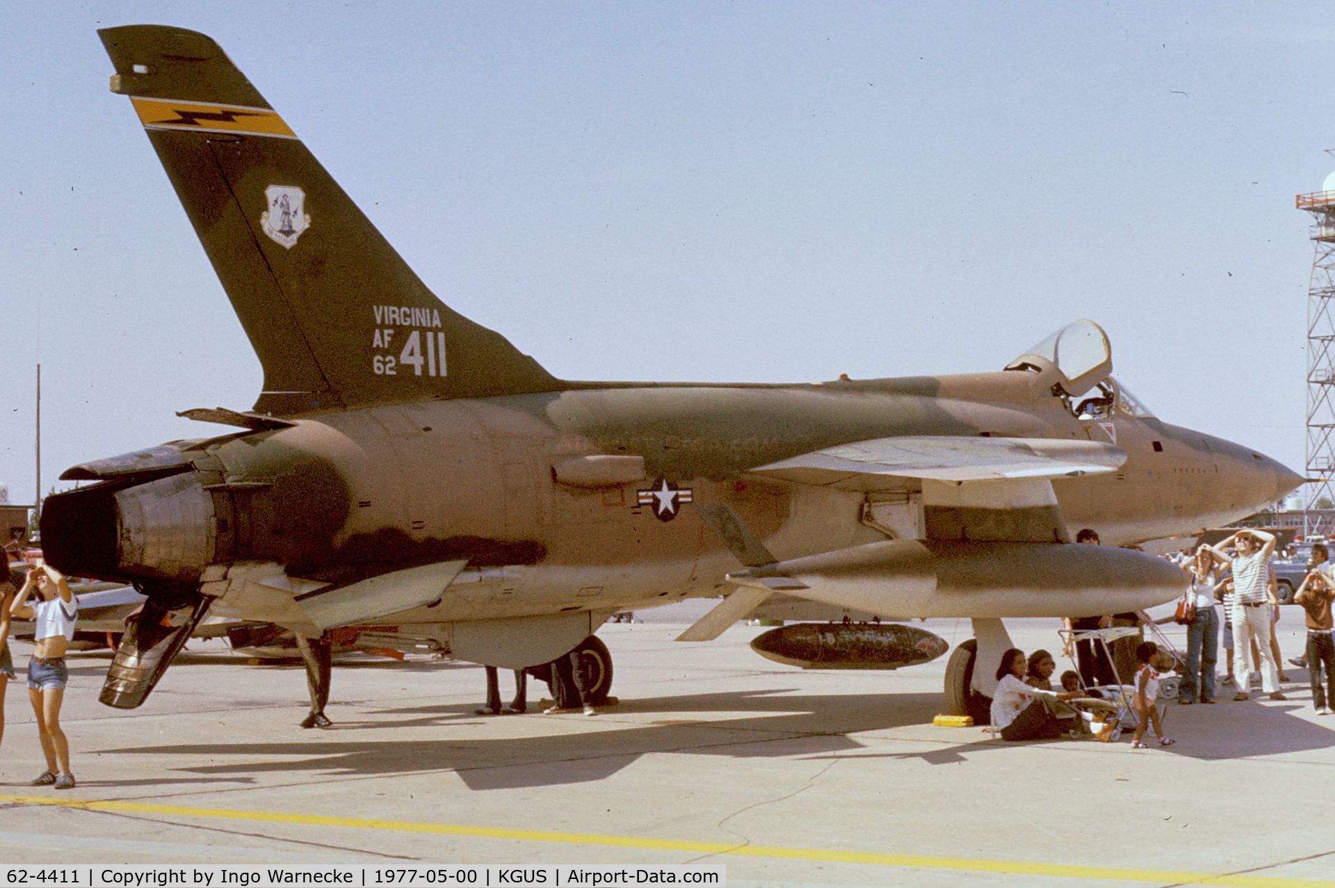 62-4411, 1962 Republic F-105D Thunderchief C/N D610, Republic F-105D Thunderchief of the USAF at the 1977 airshow at Grissom AFB, Peru IN