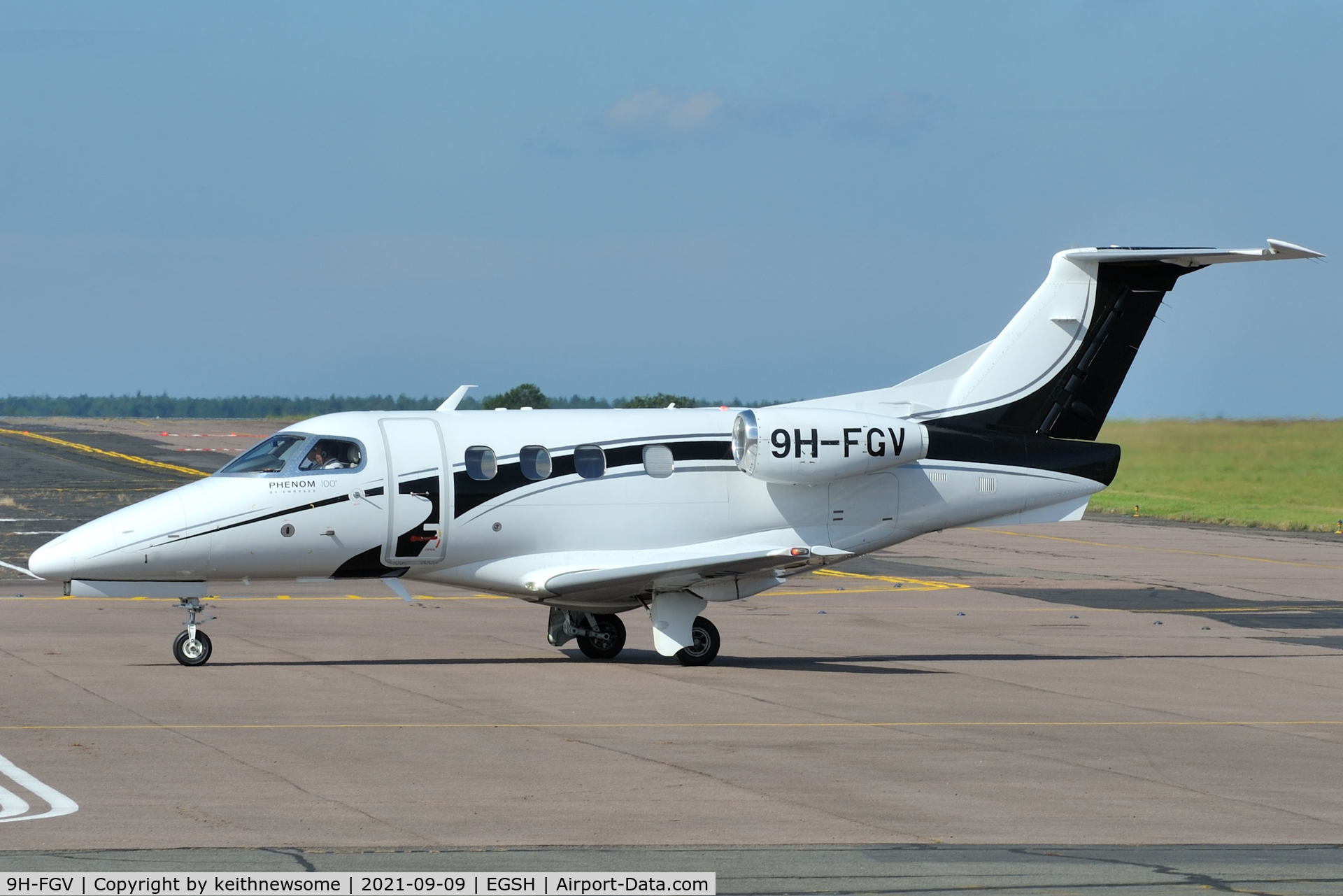 9H-FGV, 2010 Embraer EMB-500 Phenom 100 C/N 50000193, Arriving at Norwich from Biggin Hill.