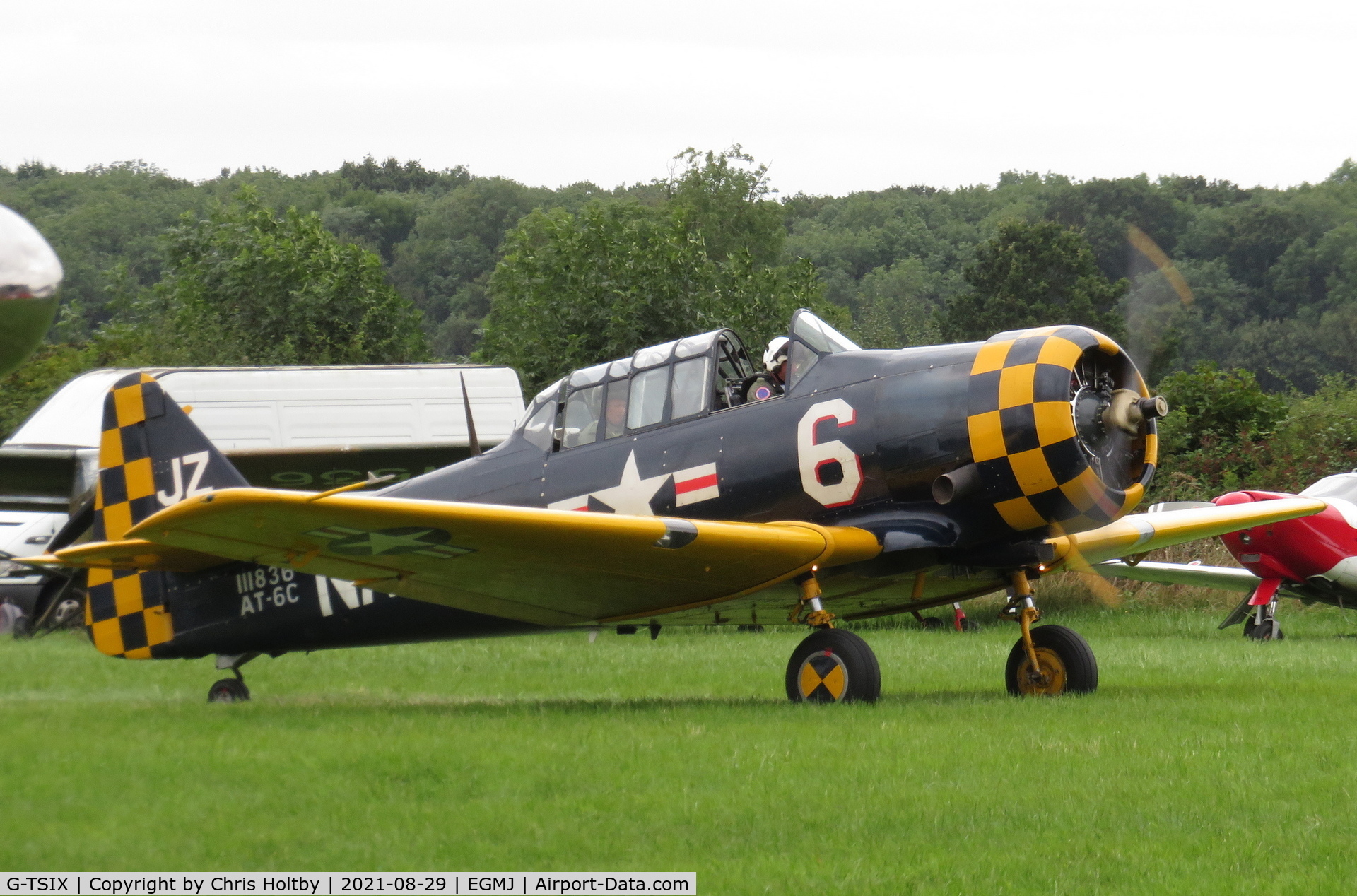 G-TSIX, 1948 North American AT-6C Harvard IIA C/N 88-9725, Taxxiing for take-off at the Little Gransden Airshow 2021