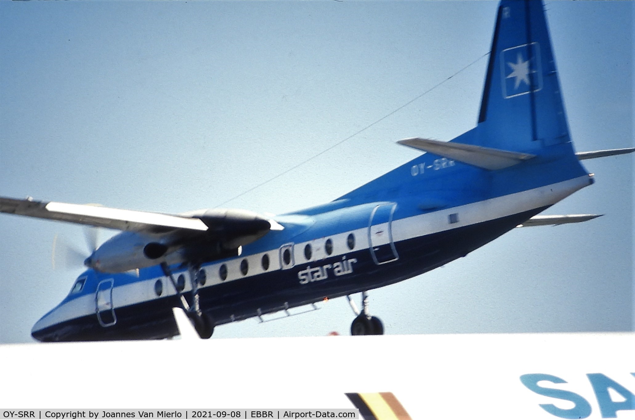 OY-SRR, 1969 Fokker F.27-600 Friendship C/N 10392, Landing EBBR 02 in front of a waiting Sabena Slide scan