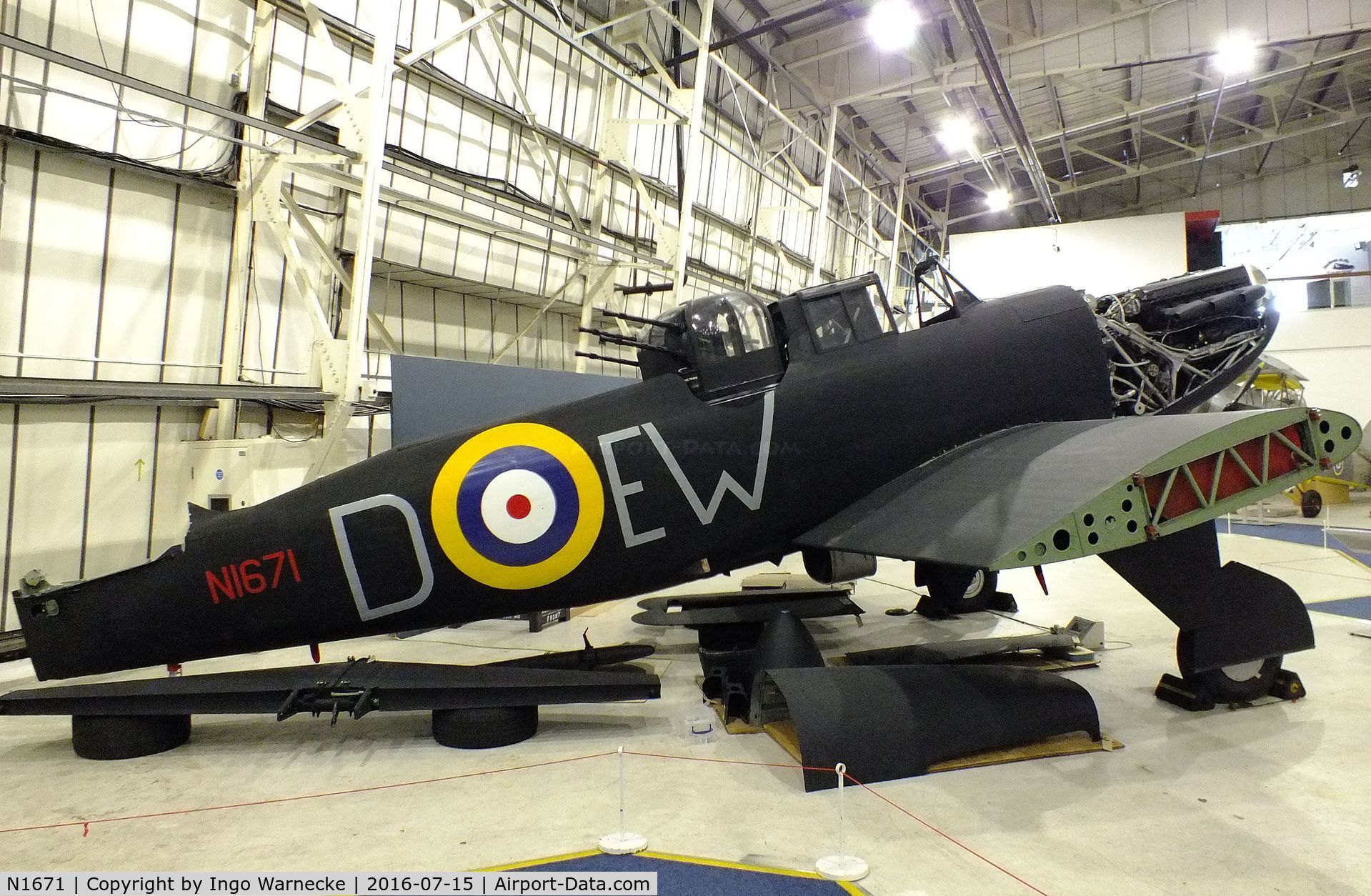 N1671, 1938 Boulton Paul Defiant I C/N Not found N1671, Boulton Paul Defiant I (getting dismantled for removal from the Battle of Britain Hall) at the RAF-Museum, Hendon