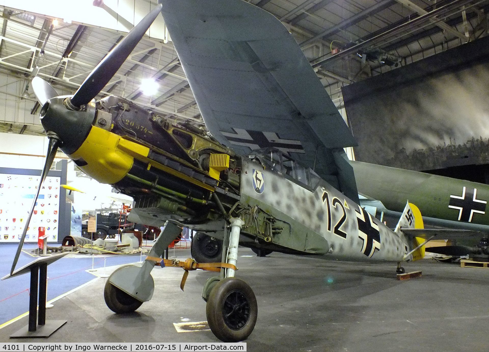 4101, 1940 Messerschmitt Bf-109E-3/B C/N 4101, Messerschmitt Bf 109E-3/B (getting dismantled for removal from the Battle of Britain Hall) at the RAF-Museum, Hendon