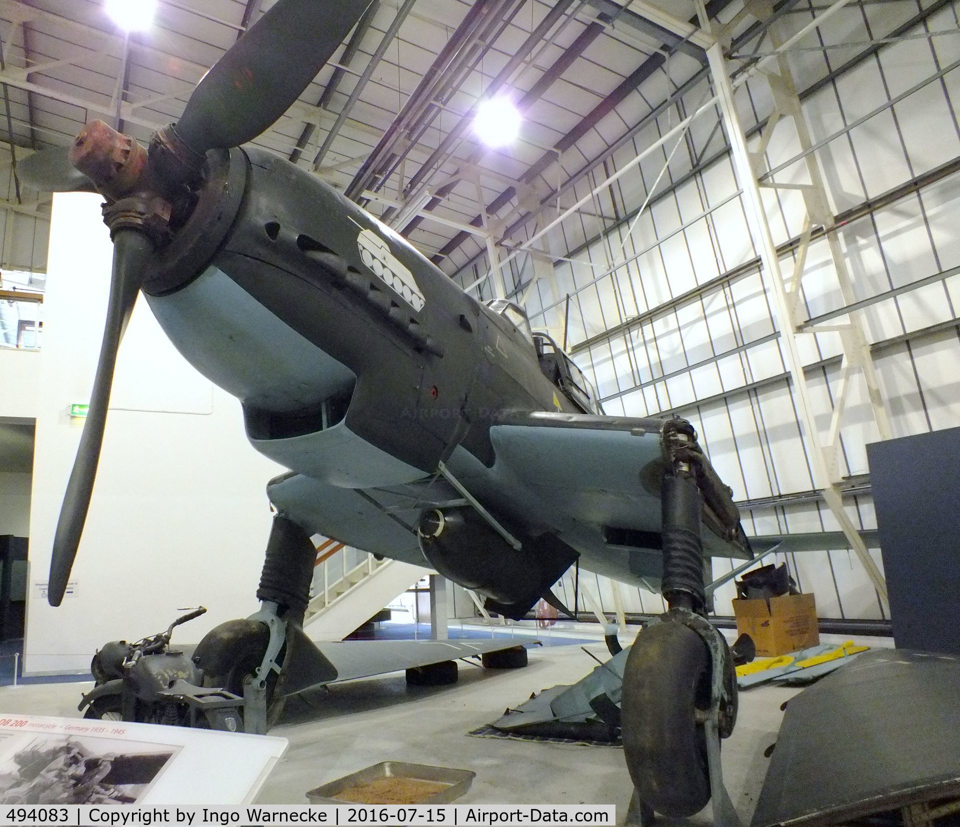 494083, 1941 Junkers Ju-87D Stuka C/N Not found 494083, Junkers Ju 87G-2 (getting dismantled for removal from the Battle of Britain Hall) at the RAF-Museum, Hendon