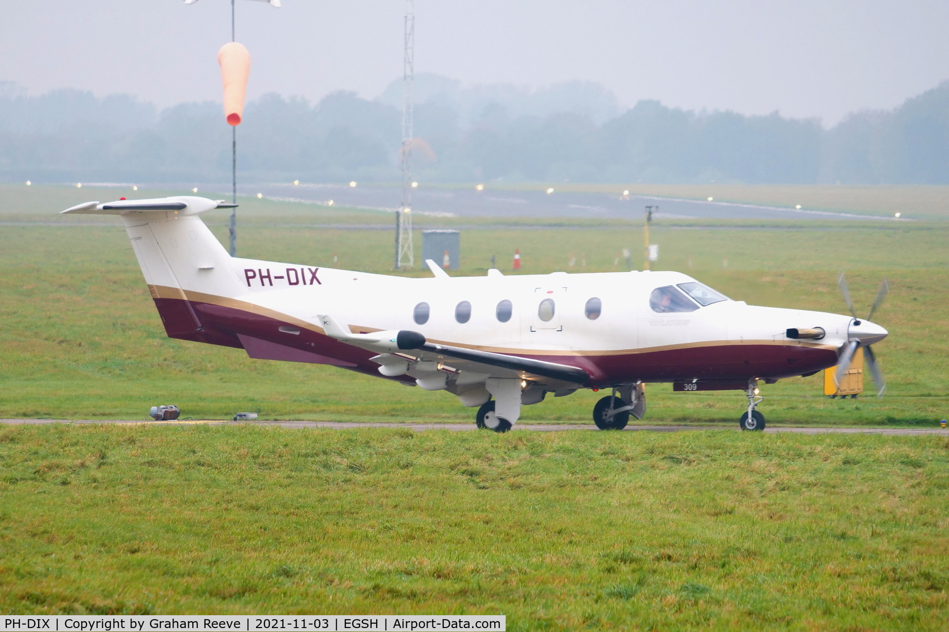 PH-DIX, 2000 Pilatus PC-12/45 C/N 309, Departing from Norwich.