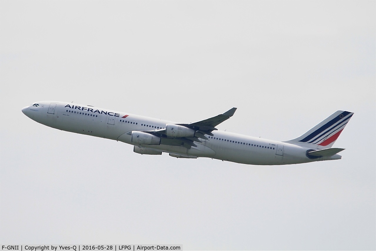 F-GNII, 2001 Airbus A340-313X C/N 399, Airbus A340-313X, Climbing from rwy 08L, Roissy Charles De Gaulle airport (LFPG-CDG)