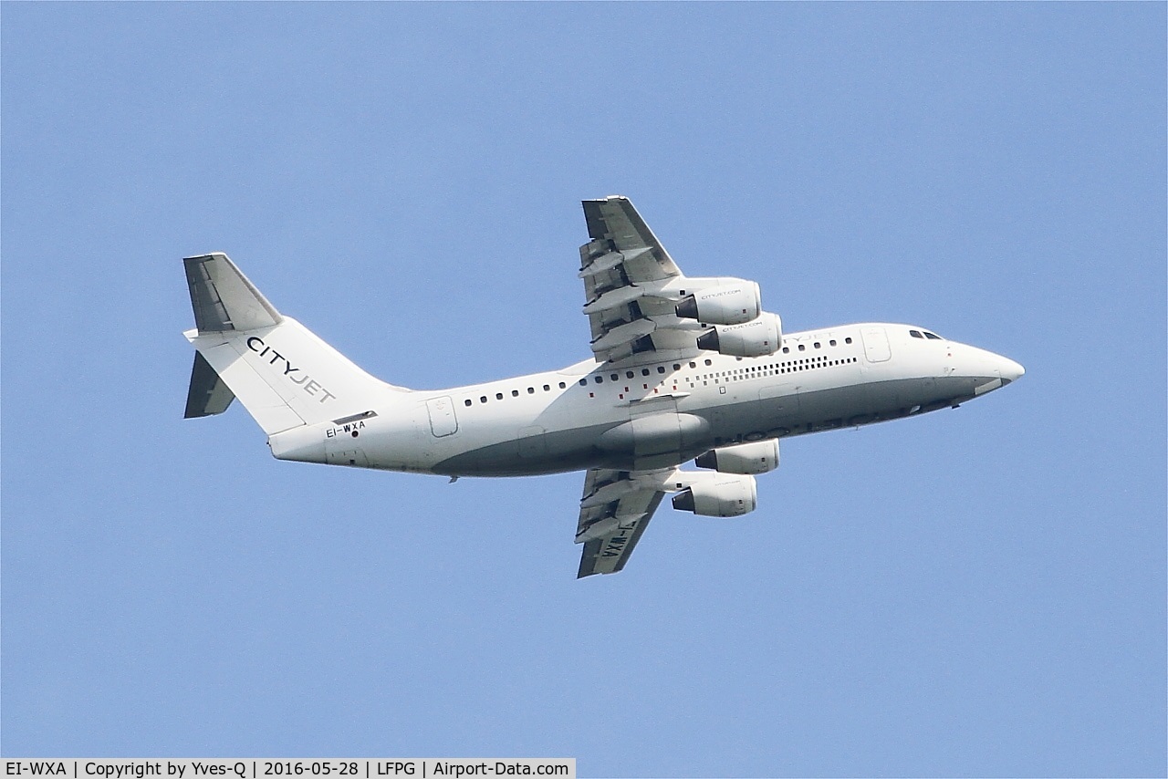 EI-WXA, 1997 British Aerospace Avro 146-RJ85A C/N E2310, British Aerospace RJ85A, Climbing from rwy 06R, Roissy Charles De Gaulle airport (LFPG-CDG)
