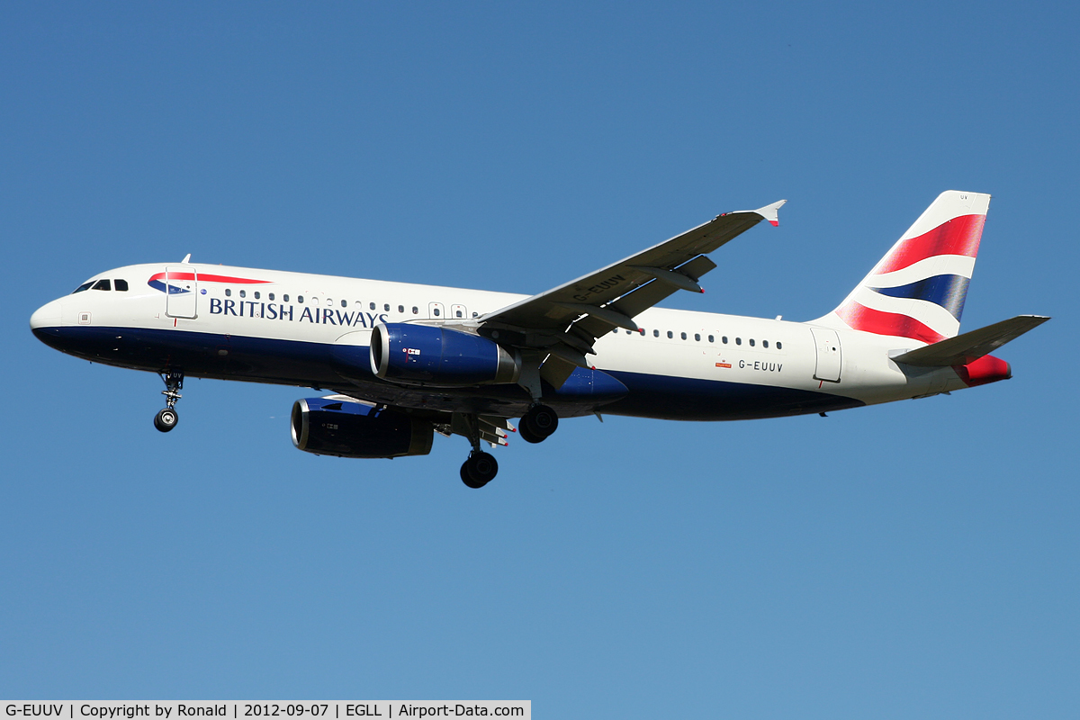 G-EUUV, 2008 Airbus A320-232 C/N 3468, at lhr