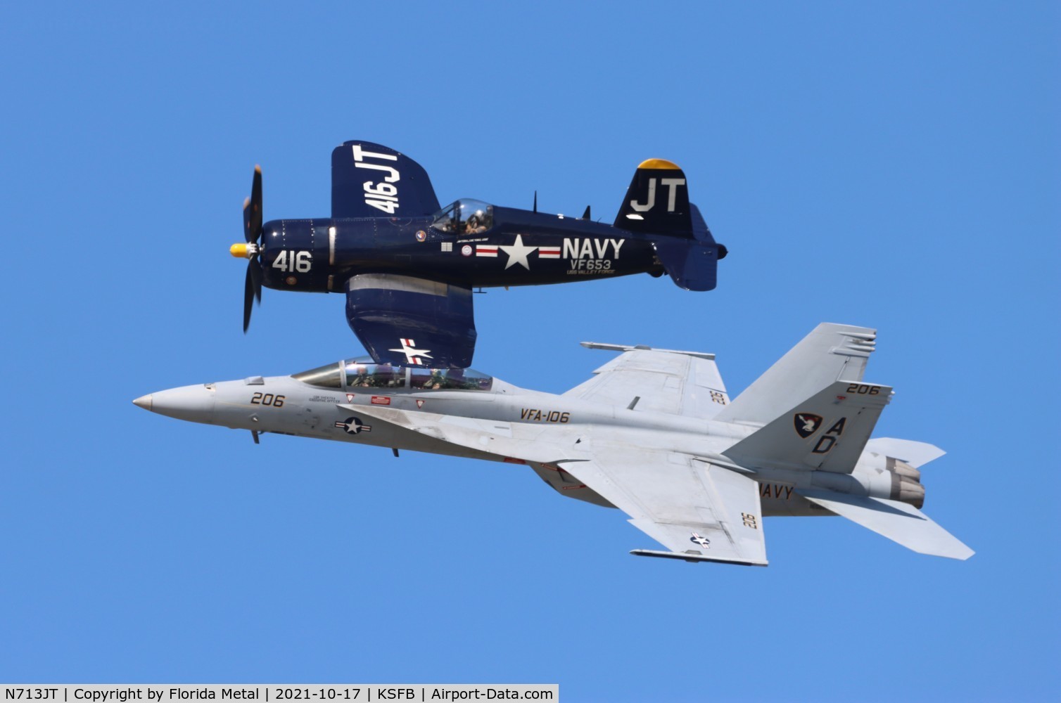 N713JT, 1945 Vought F4U-4B Corsair C/N 97143, legacy flight