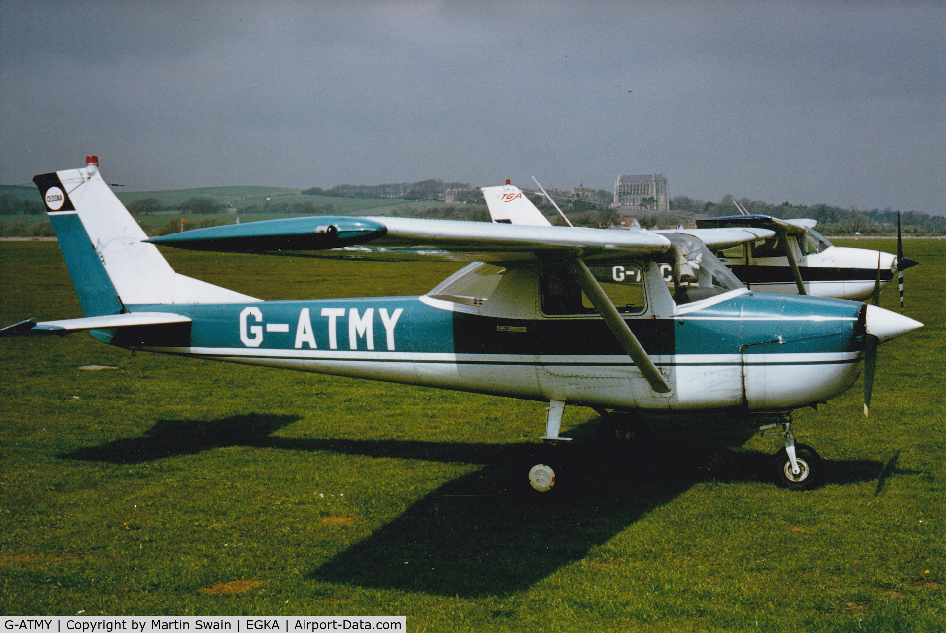 G-ATMY, 1965 Cessna 150F C/N 150-62642, Cessna 150F at Shoreham belonging to Toon Ghose Aviation, Later Southern Aero Club circa 1980.