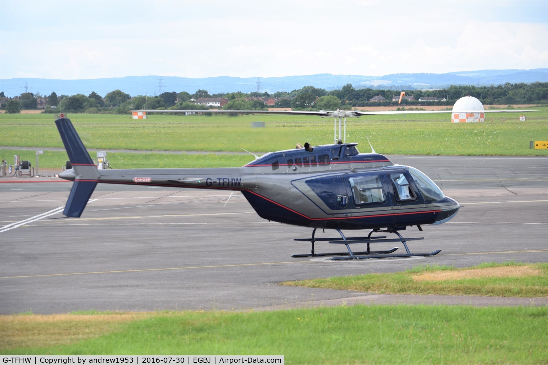G-TFHW, 1980 Bell 206B JetRanger III C/N 3179, G-TFHW at Gloucestershire Airport. (Deregistered 17-Feb-2017 Now in Germany)