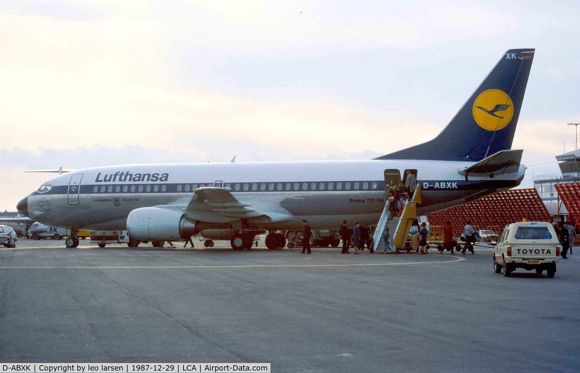 D-ABXK, 1986 Boeing 737-330 C/N 23530, Larnaca 29.12.1987