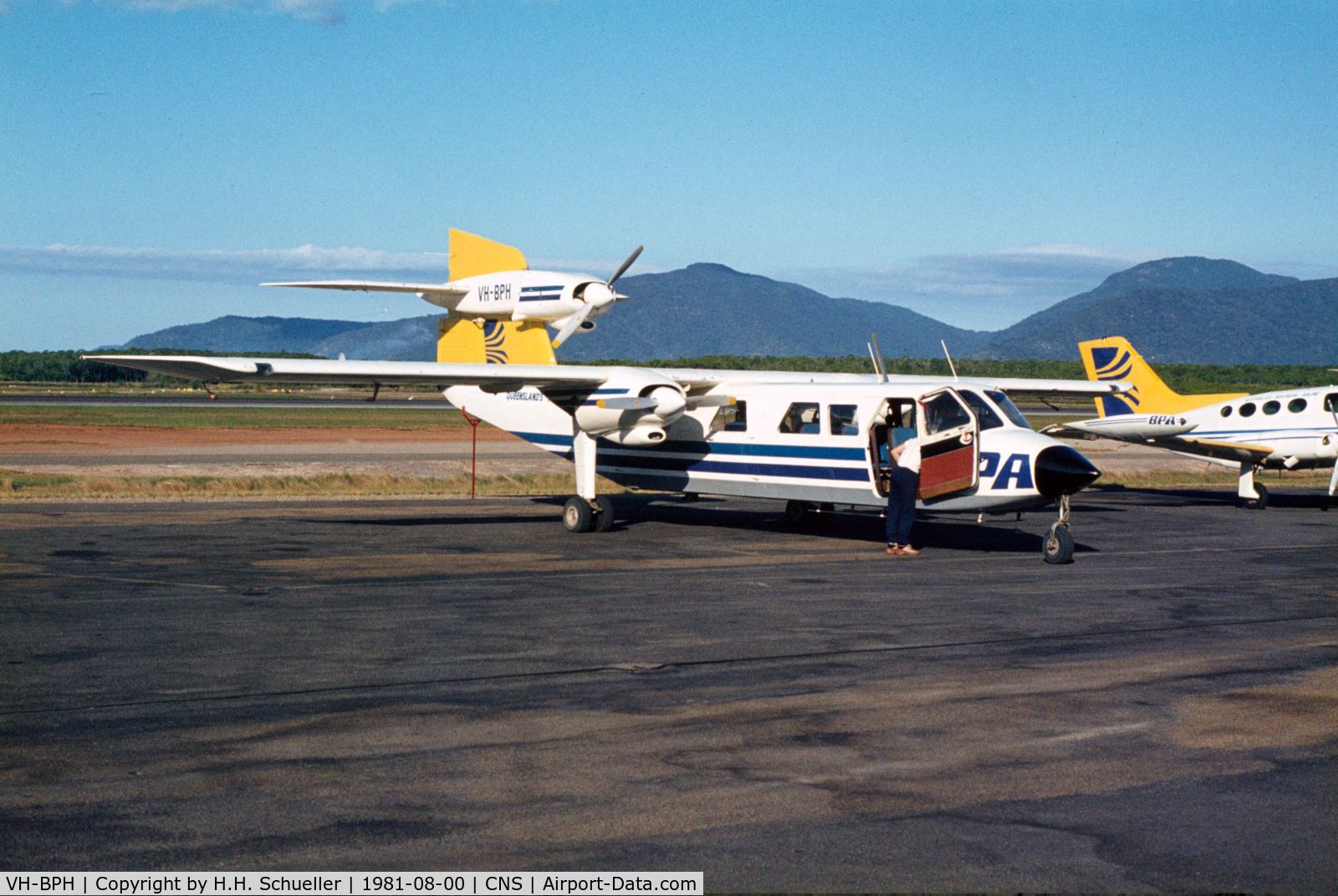 VH-BPH, 1975 Britten-Norman BN-2A Mk.III-1 Trislander C/N 1003, Photo taken at Cairns Airport in 1981. Bush Pilot Airways was operating round trips in the Cairns region.