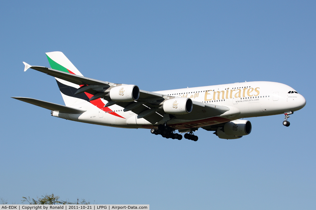 A6-EDK, 2010 Airbus A380-861 C/N 030, at cdg