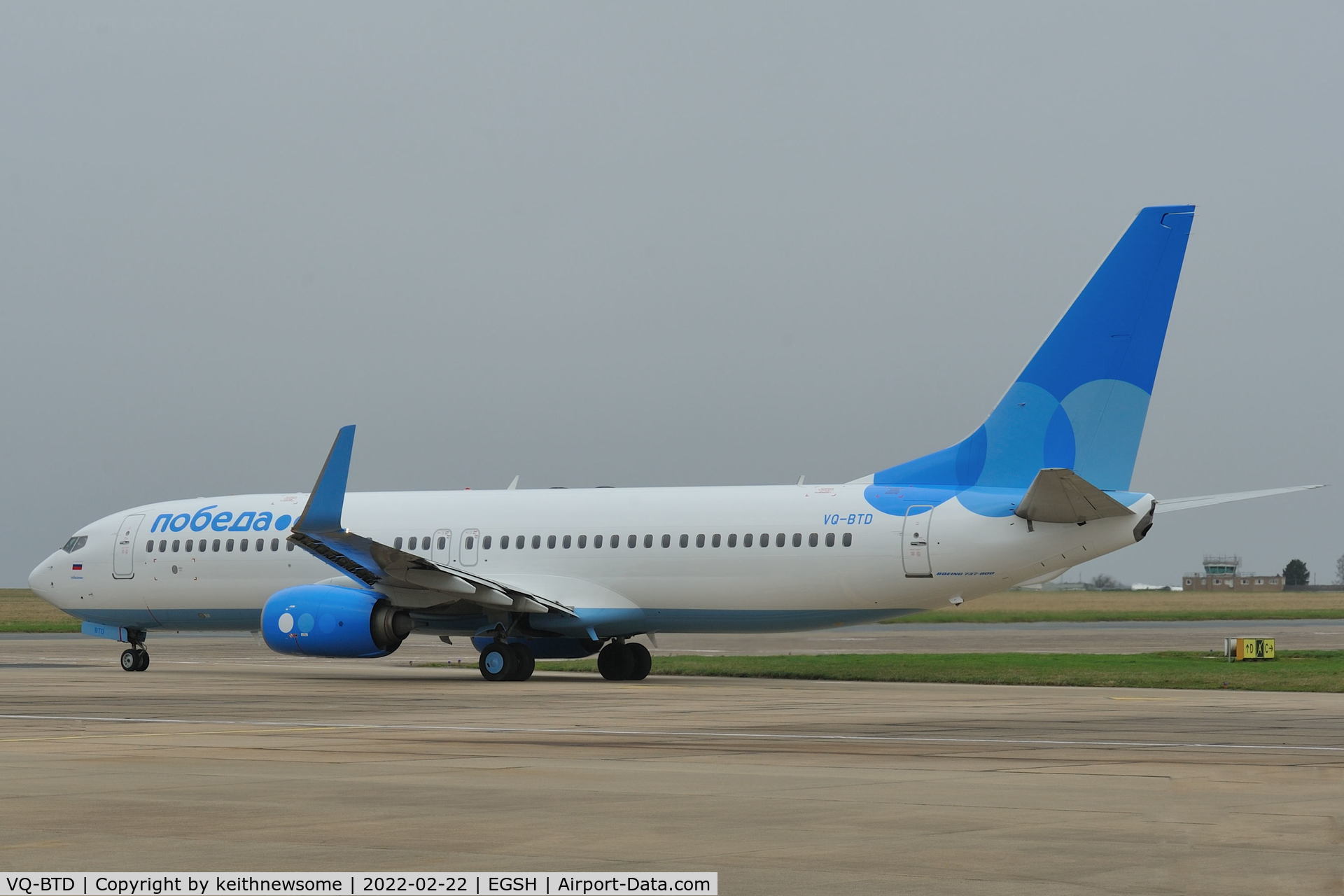 VQ-BTD, 2014 Boeing 737-8MA C/N 43664, Leaving Norwich for Moscow following paintwork.