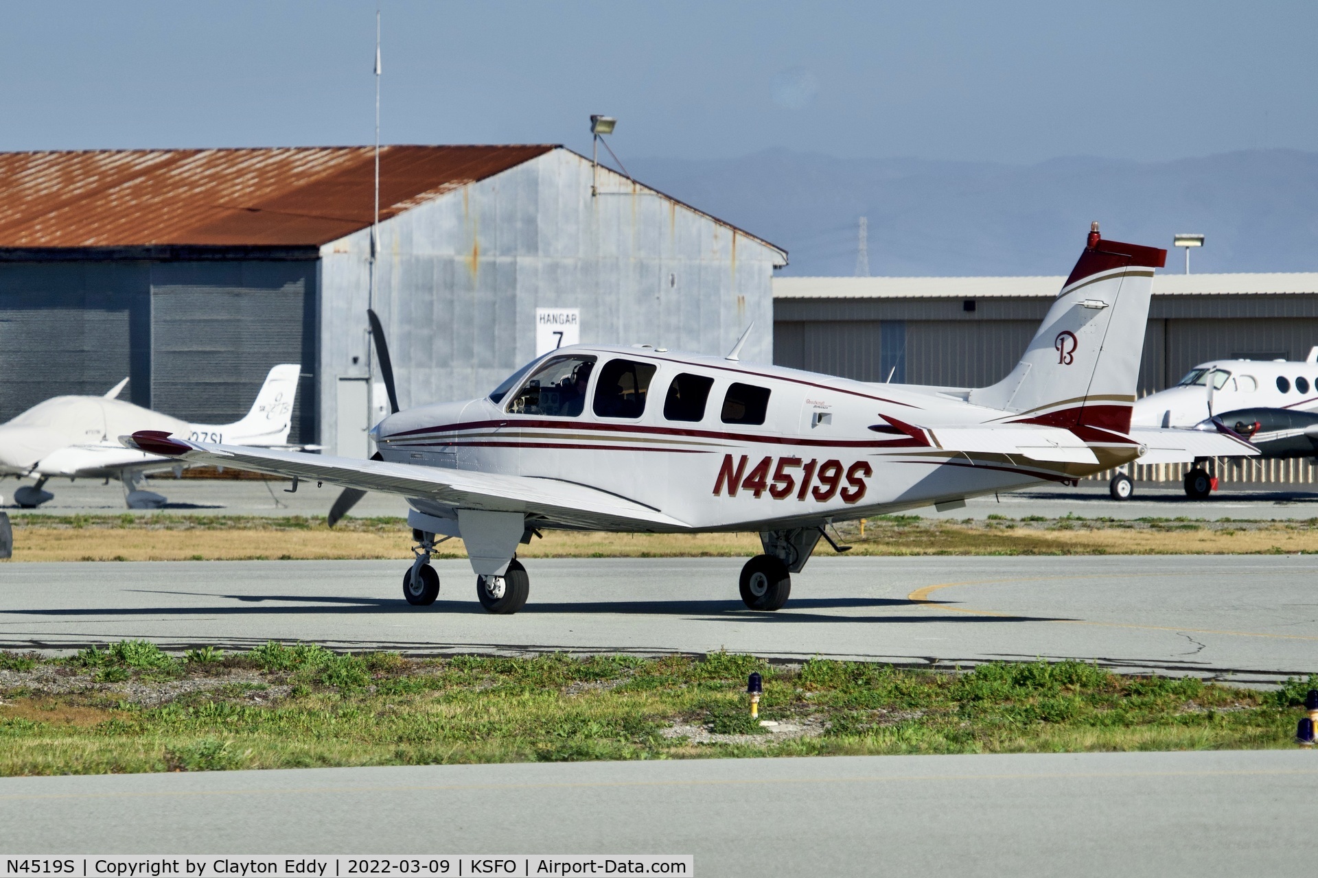N4519S, 1975 Beech A36 Bonanza 36 C/N E-719, San Carlos Airport in California 2022.